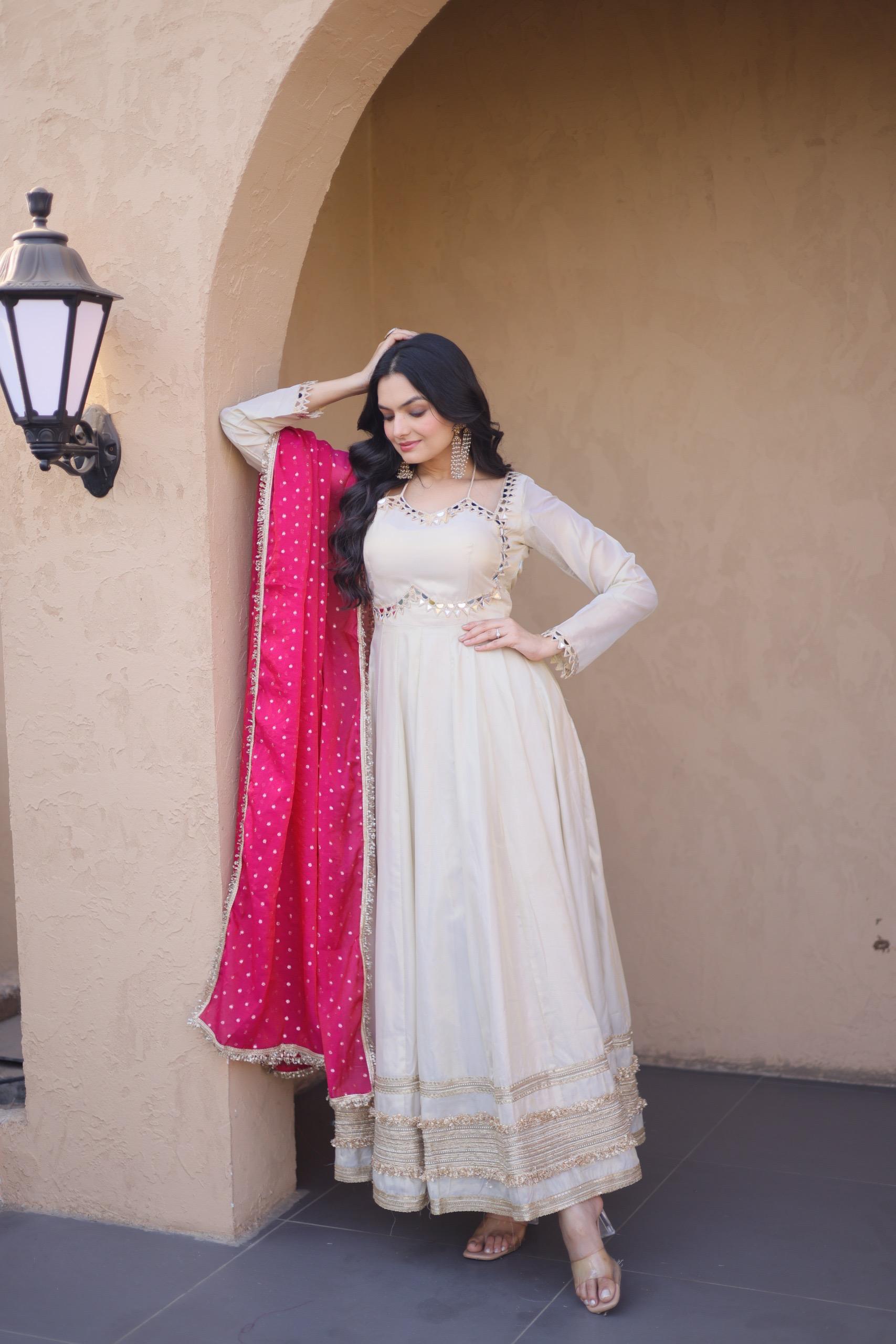 Cosmos fabric real mirror work anarkali suit