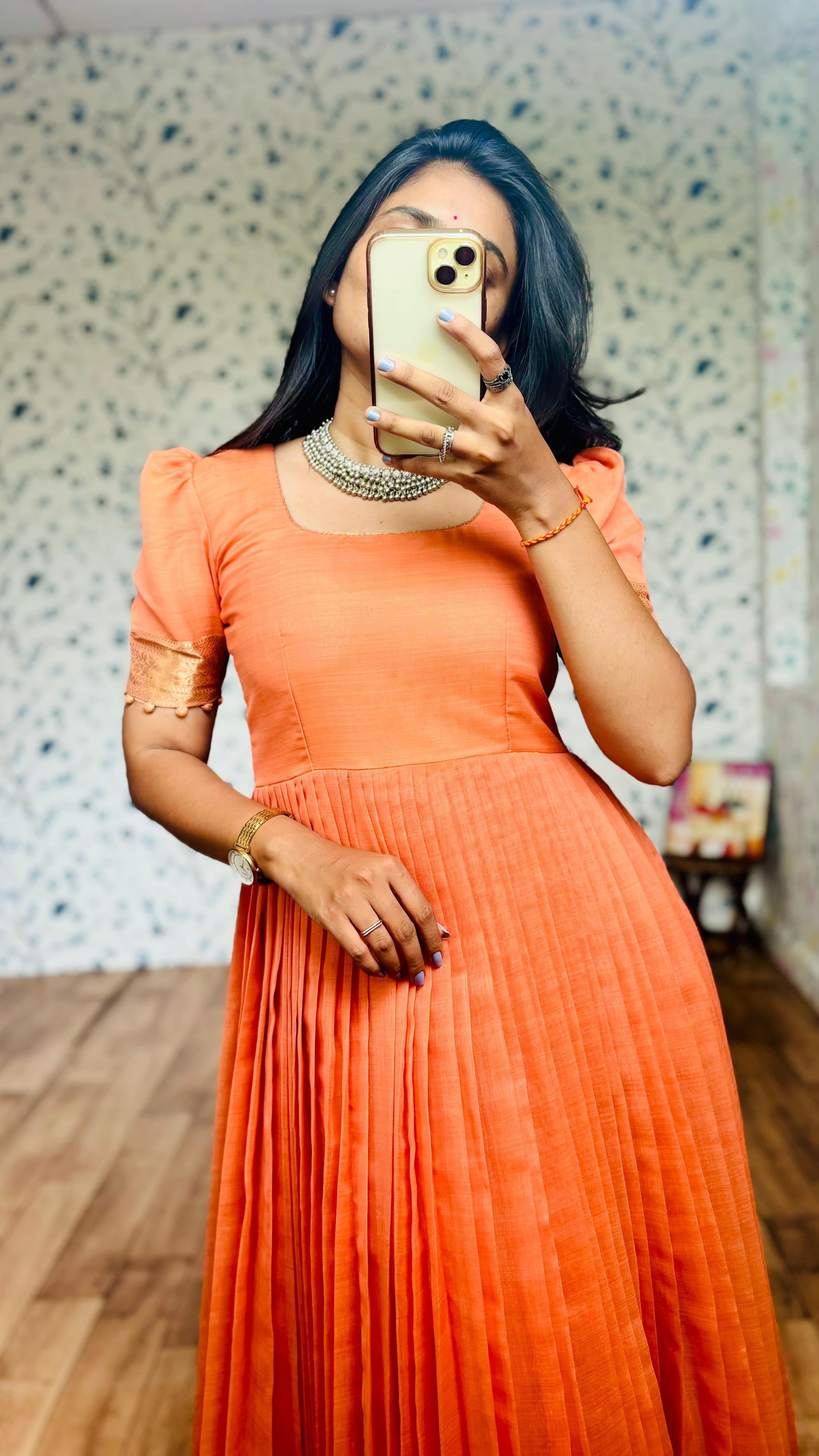 handloom cotton Anarkali inspired gown with duppata