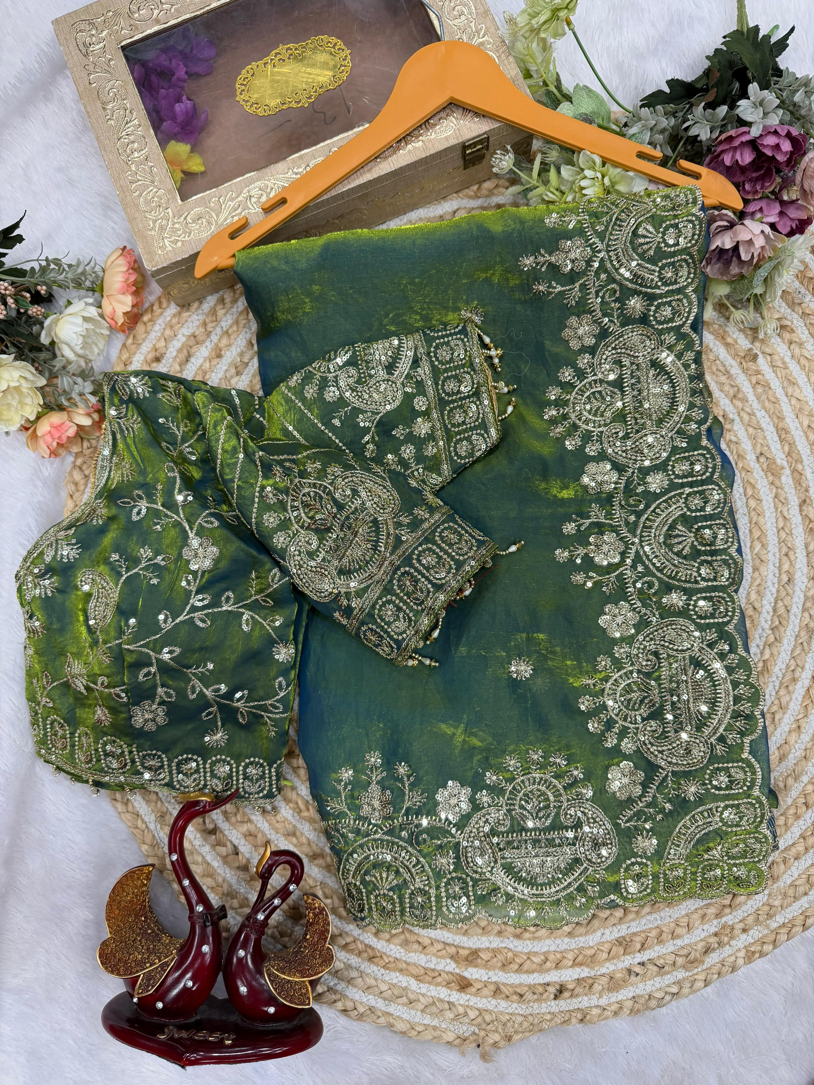 Space silk designer saree with stitched blouse