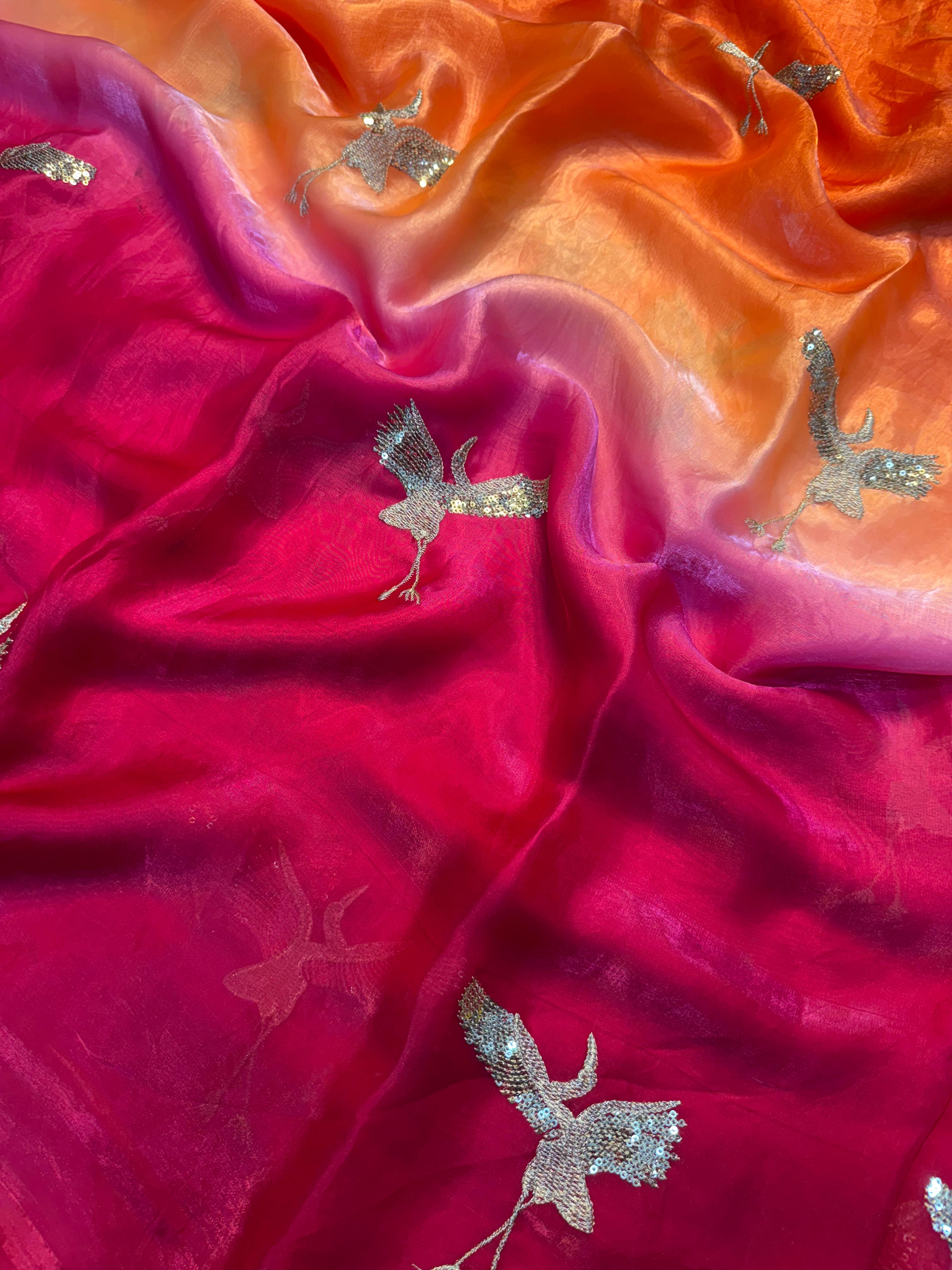 Swan sequence embroidery designer saree