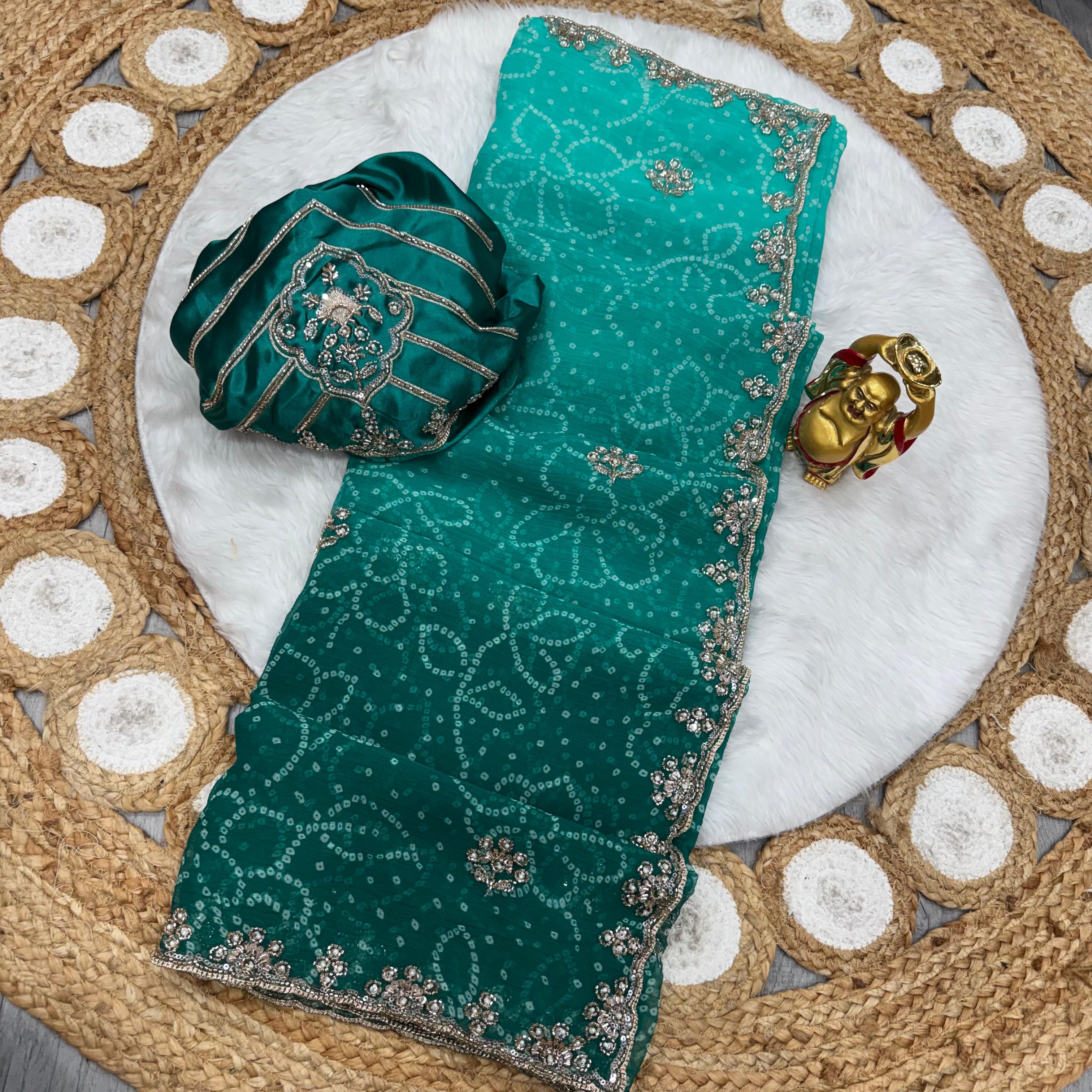 Bandhini saree with beeds  work ✨