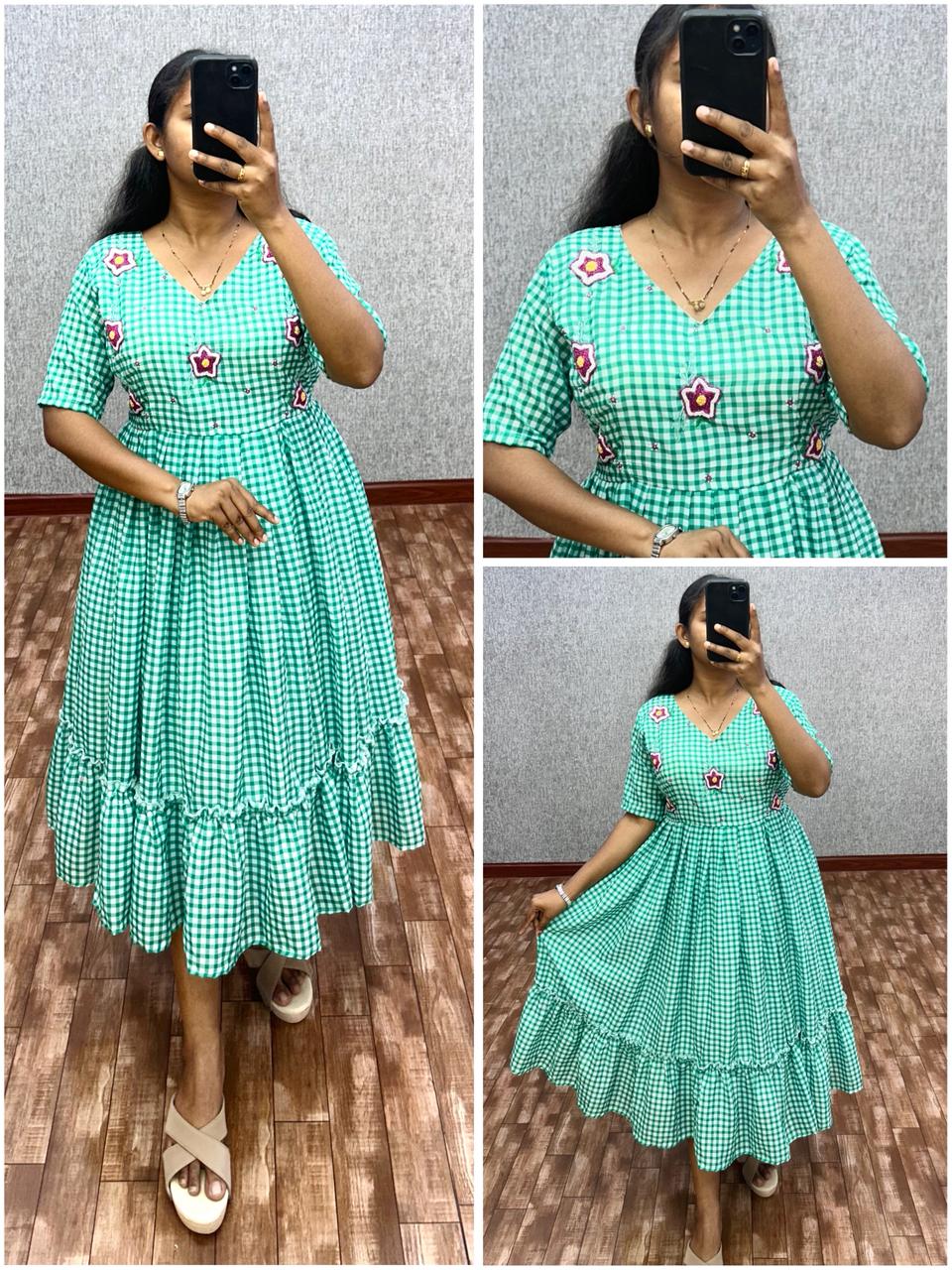 Cambric cotton checks maggam gowns