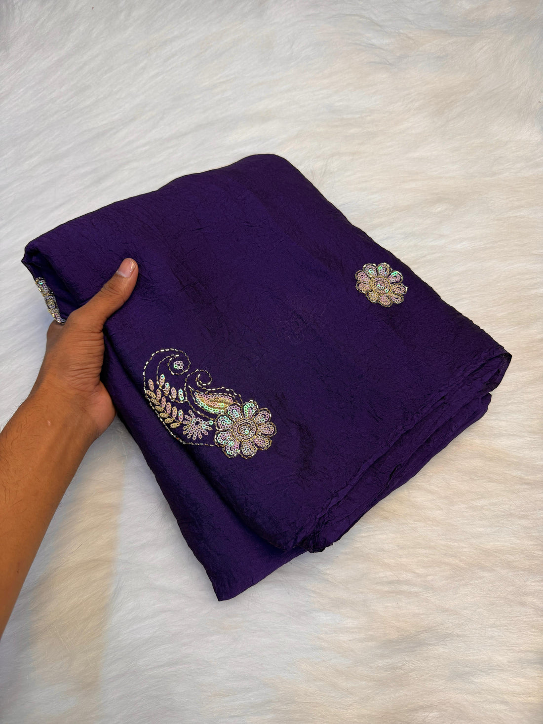 Soft crush silk embroidery Sarees