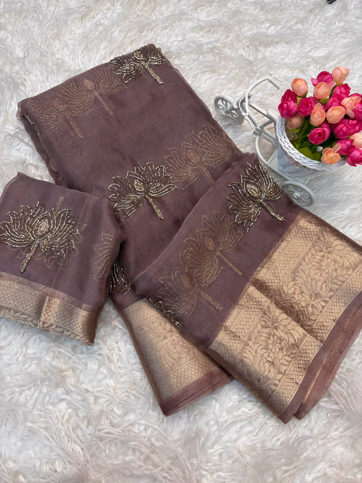 Kanchipuram organza tissue lotus 🪷 work saree ✨