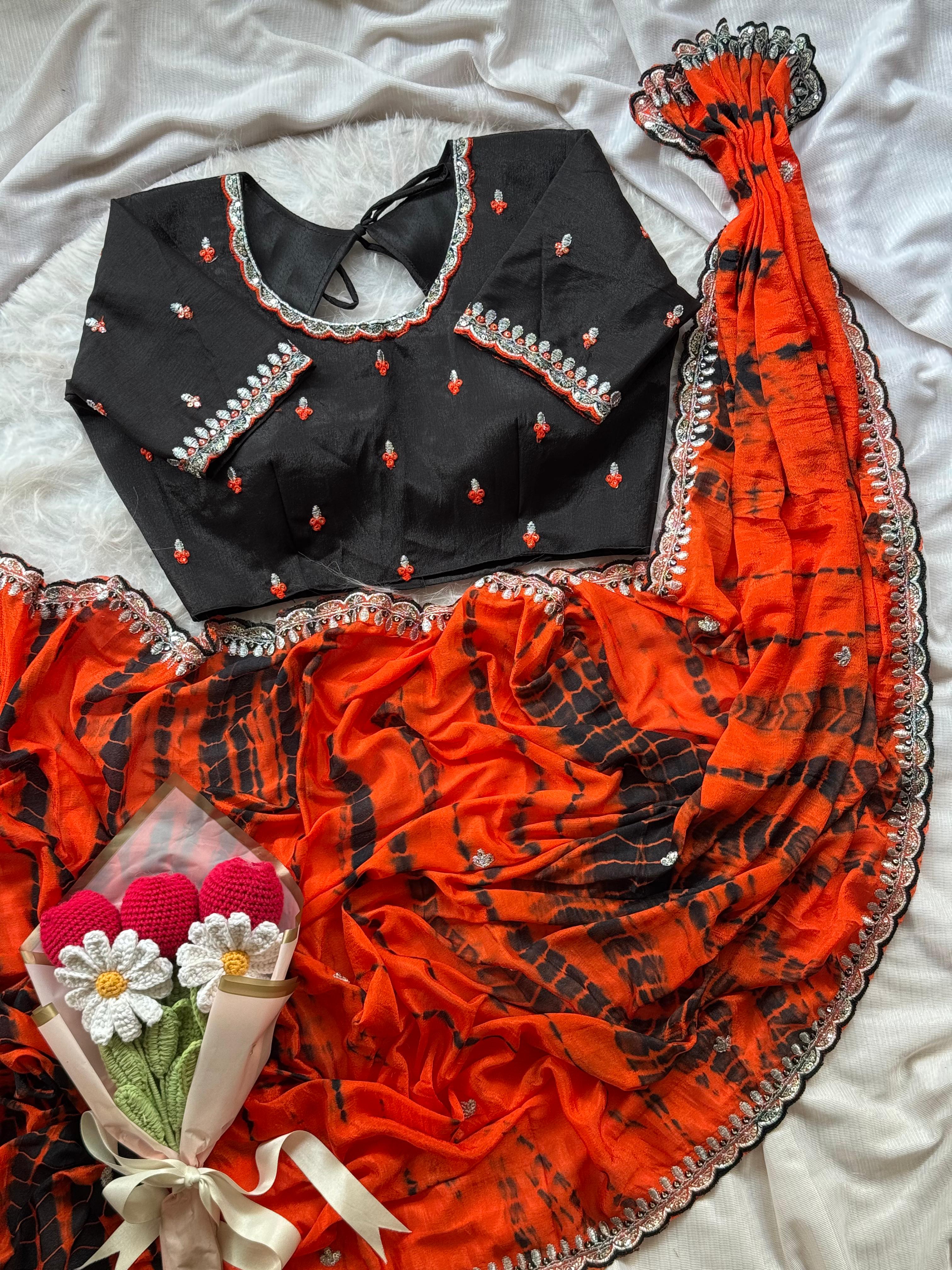 Soft chinnon shibori Tie & Die saree