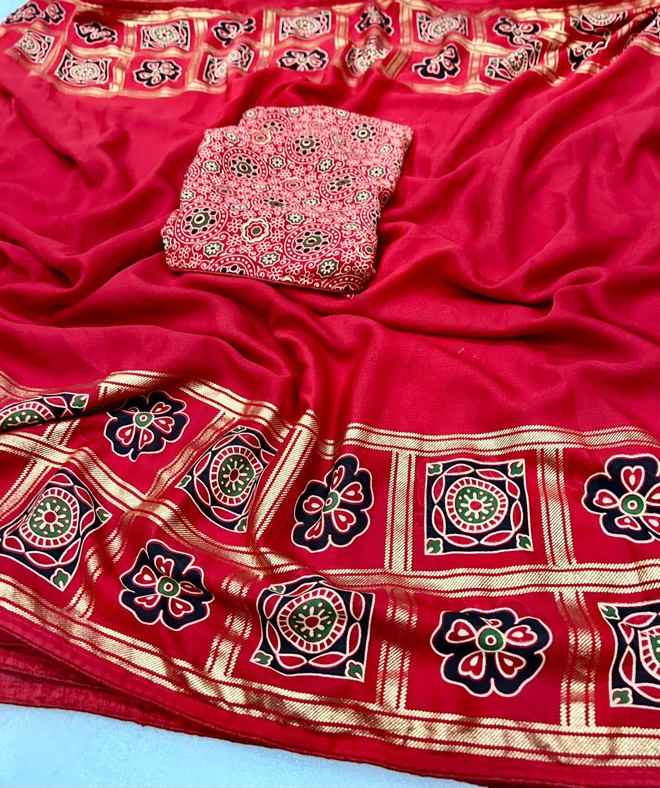 Special Red colour batik bandhej saree