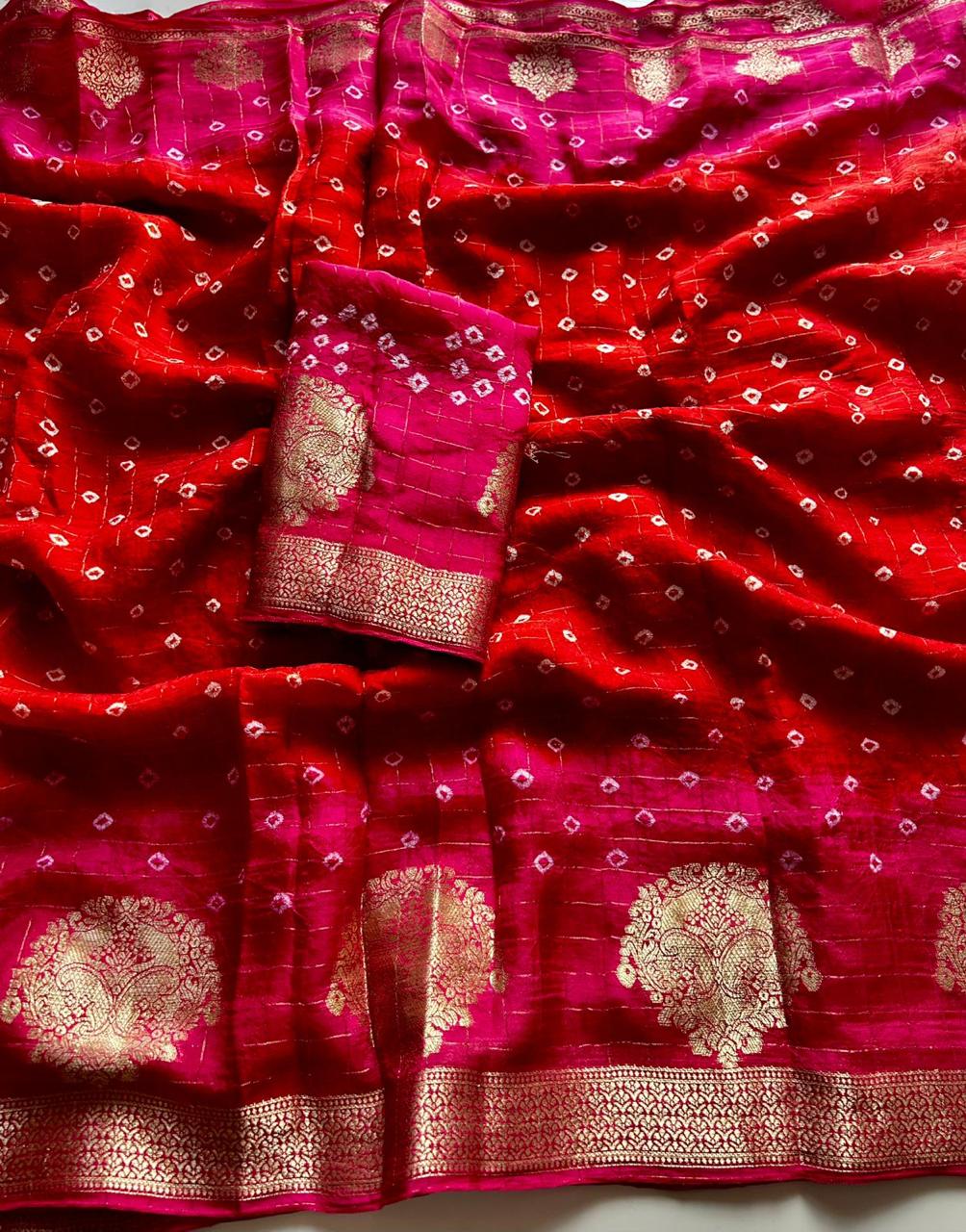 Bandhini design with kanjivaram border ✨