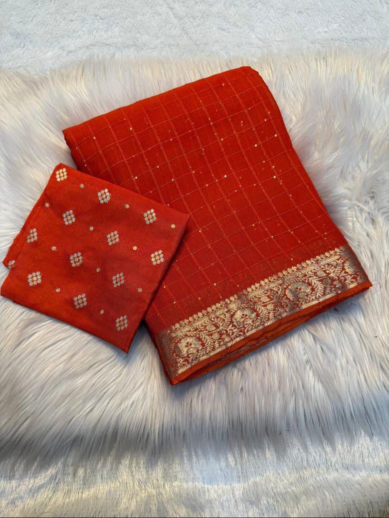 Viscose georgette sequence checks saree