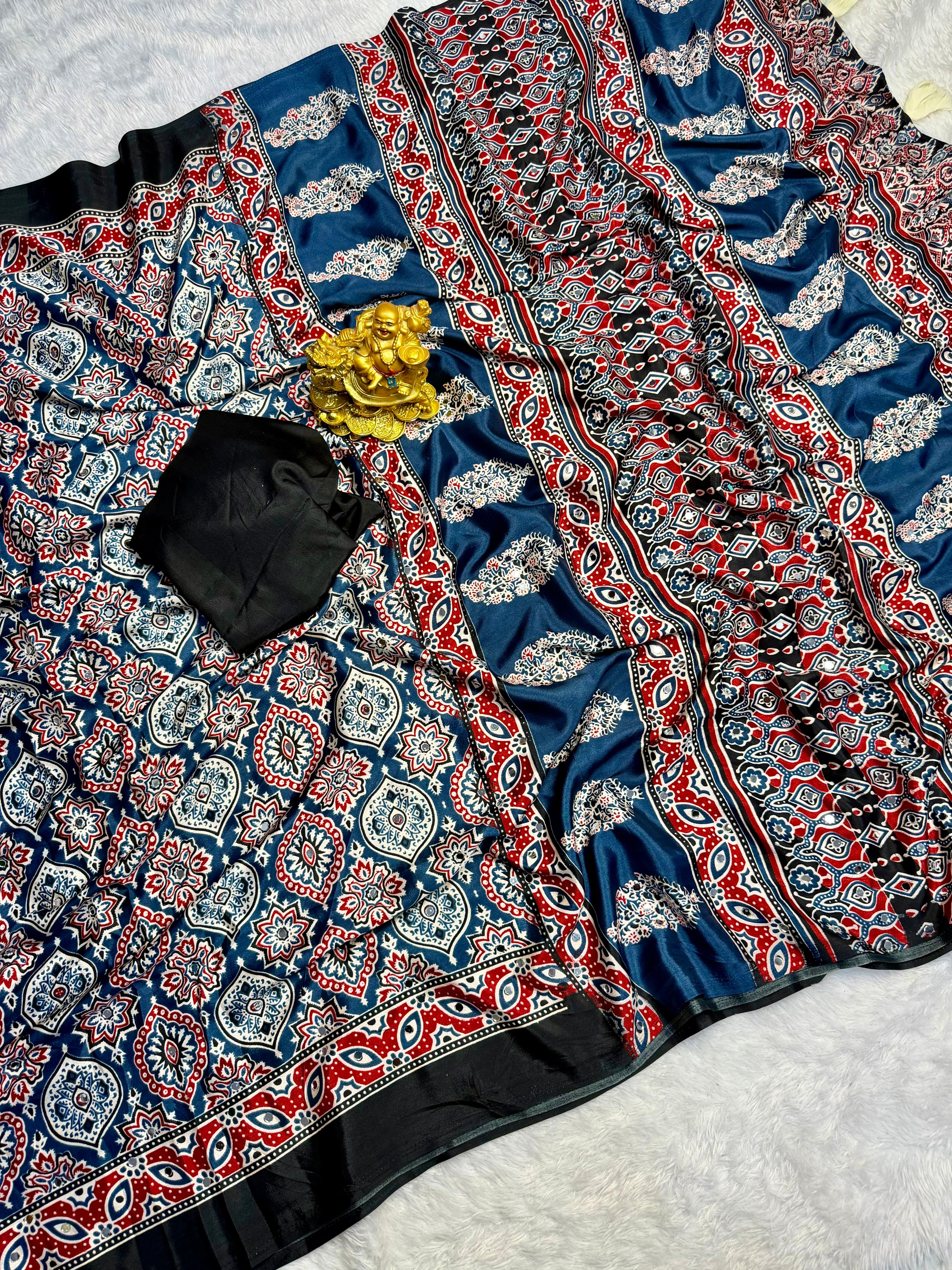 Ajarakh print soft crape silk sarees