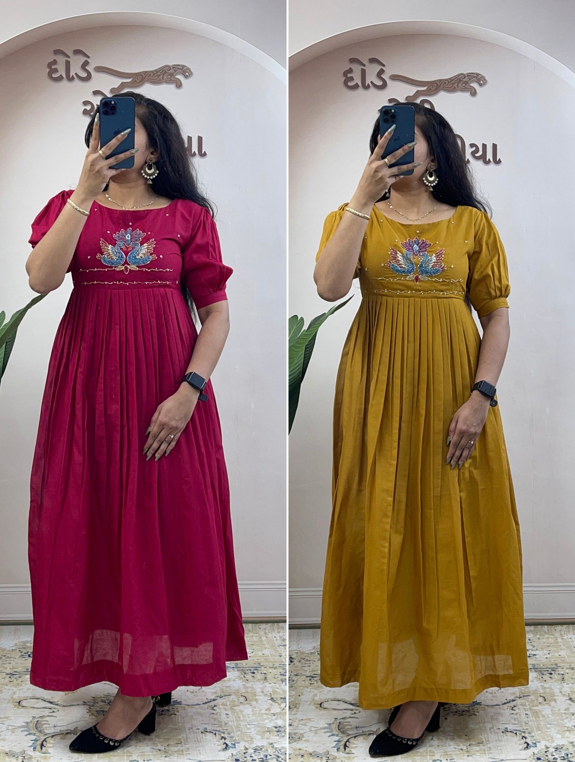Mull cotton maggam work kurthi
