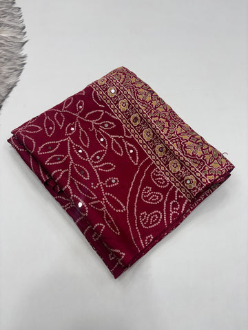 Pure satin silk AAri Mirror work saree