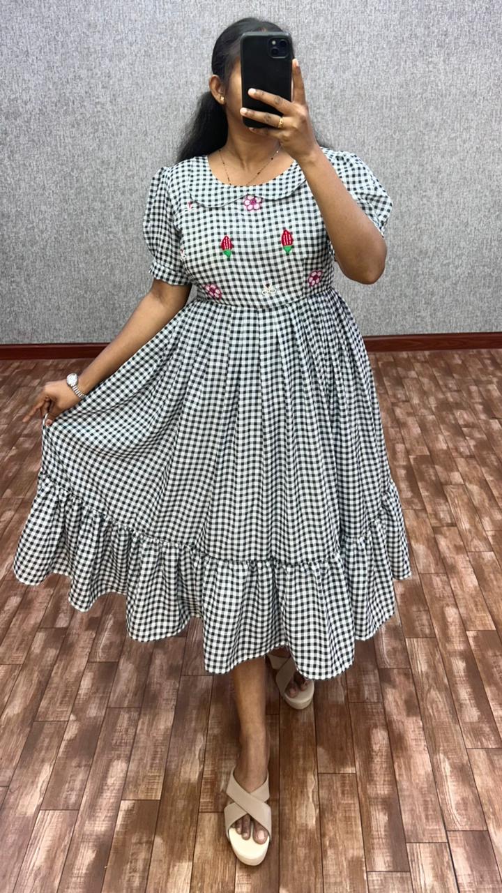Cambric cotton checks maggam gowns