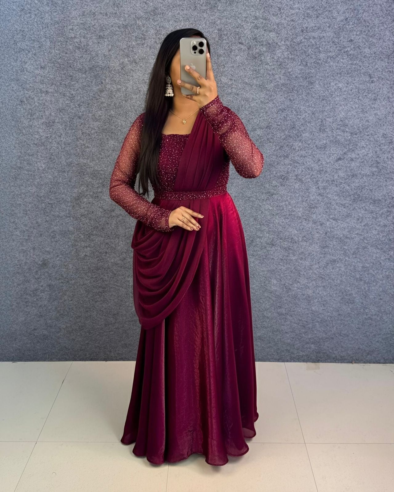 Party wear draping style gown outfit
