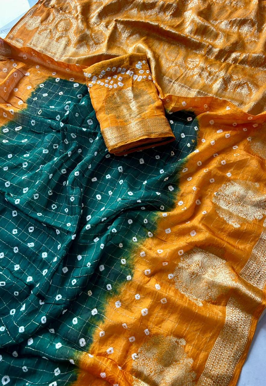 Bandhini design with kanjivaram border ✨