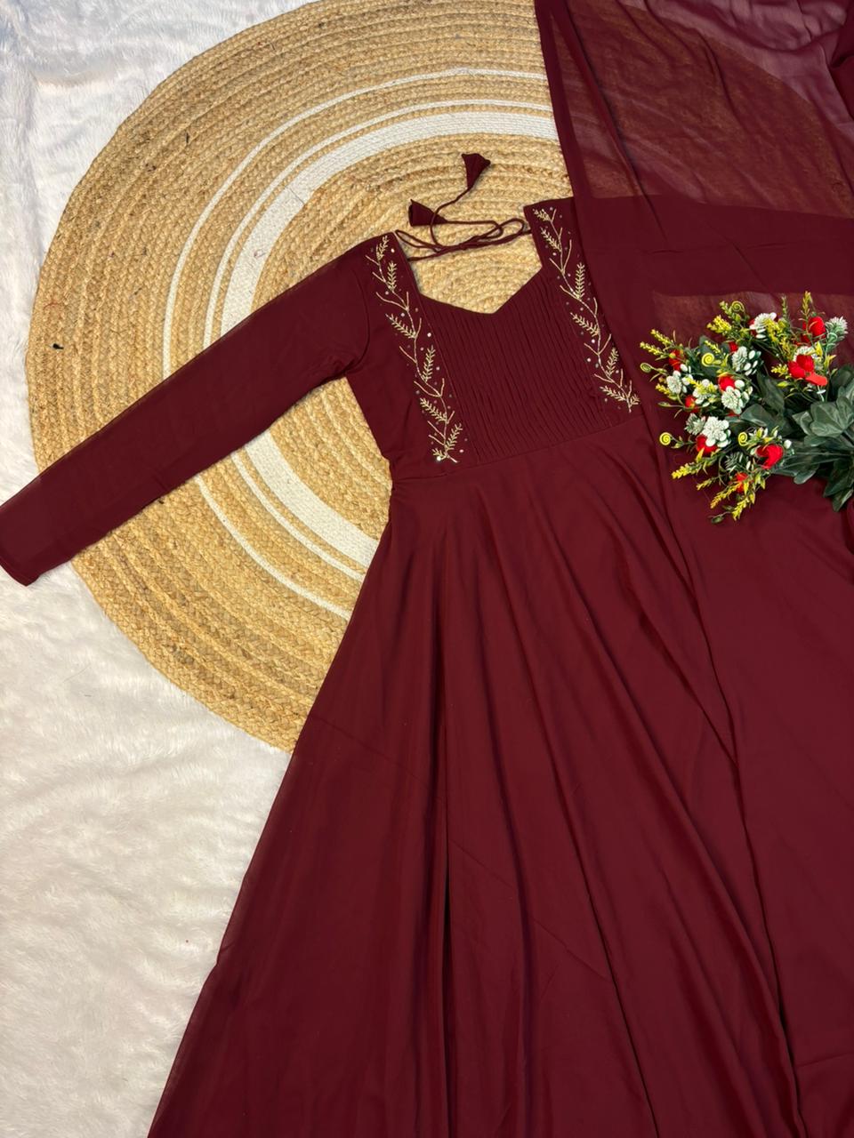 georgette maggam work gown with duppata