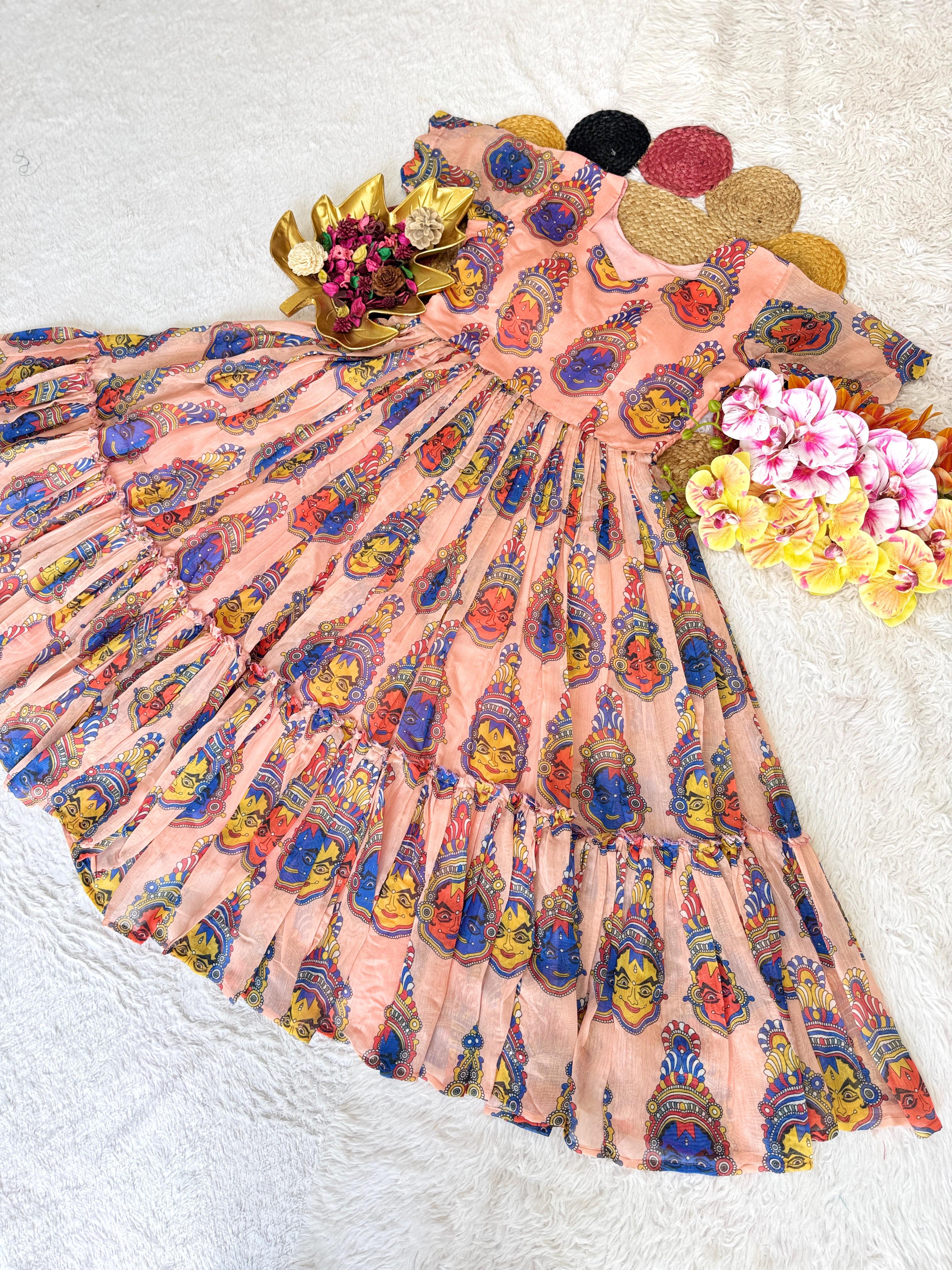 Chenderi cotton kalamkari inspired frocks