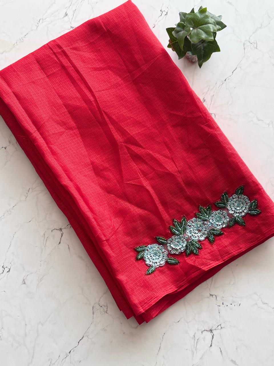 Premium kota Doria saree with hand cut Dana work