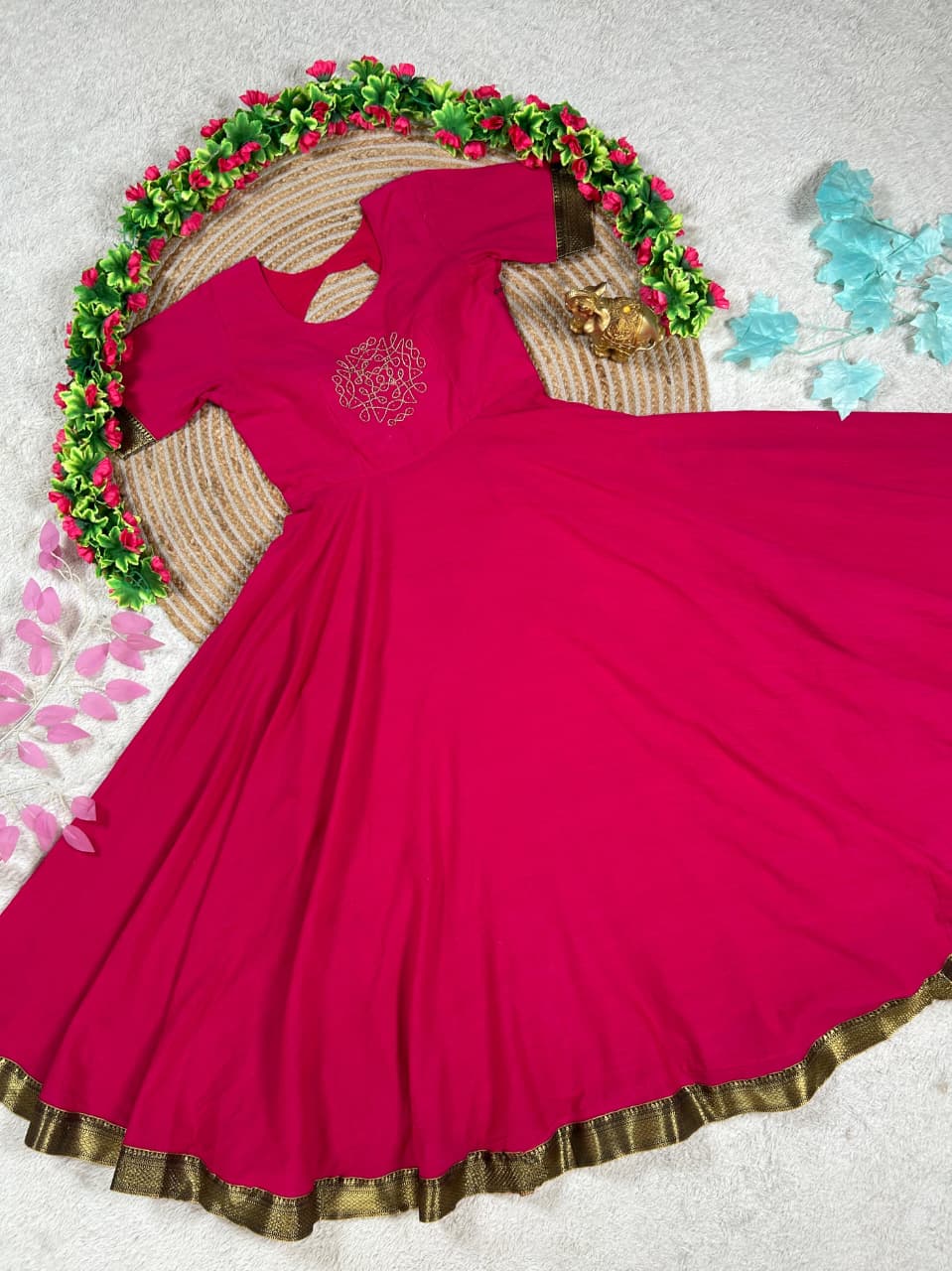 Mull cotton muggu design gown with duppata