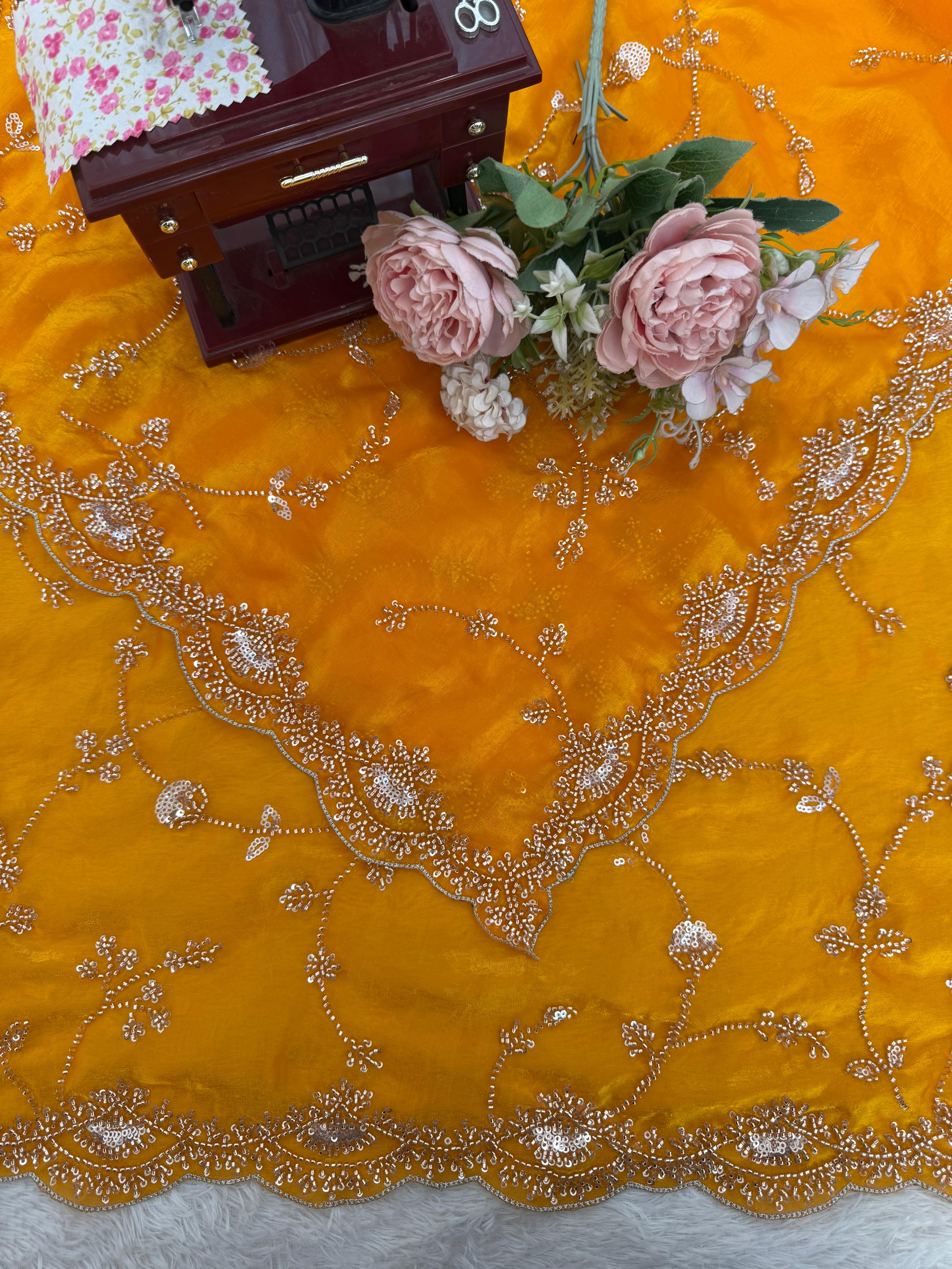 Yellow heavy designer saree