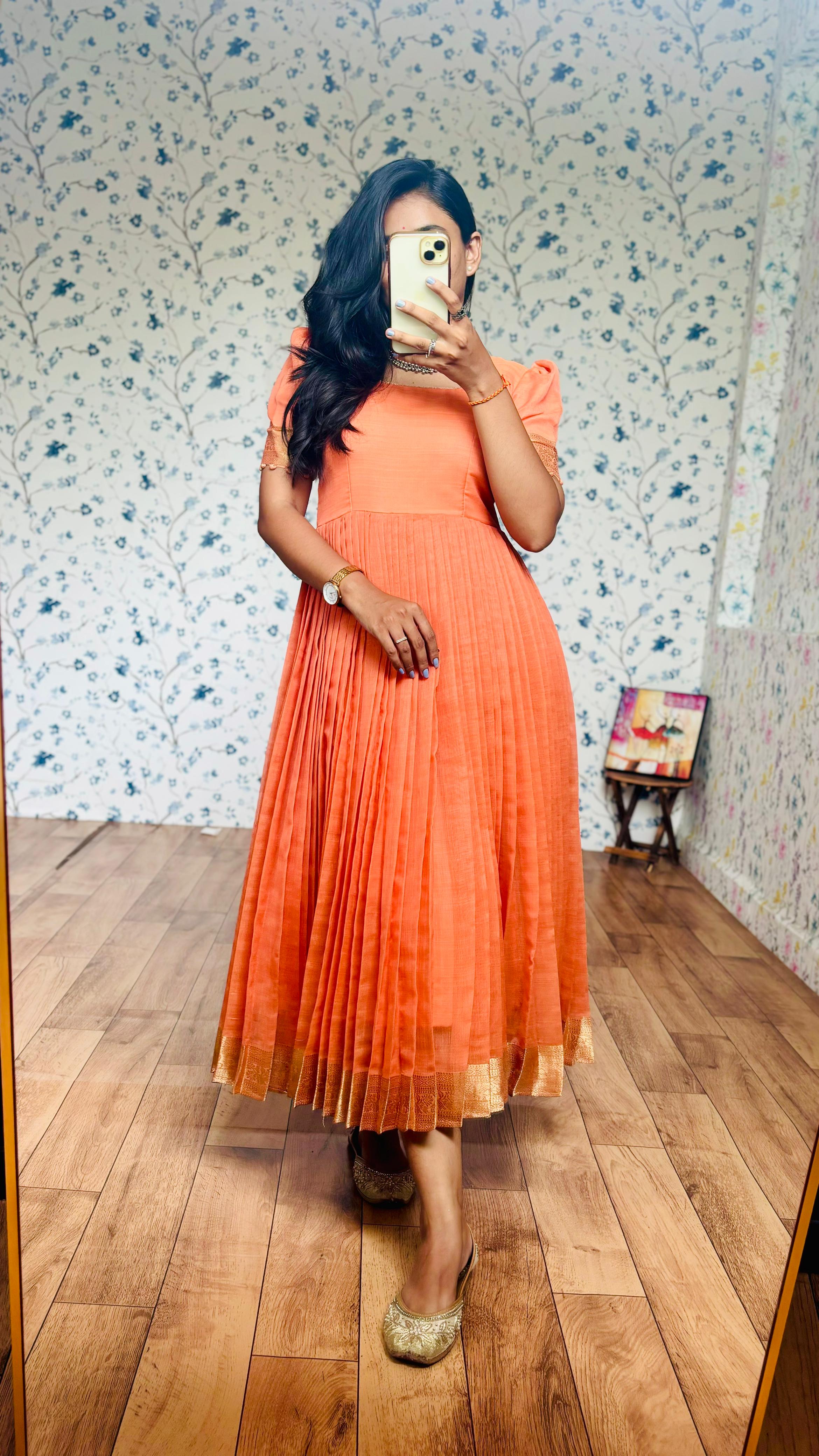 handloom cotton Anarkali inspired gown with duppata