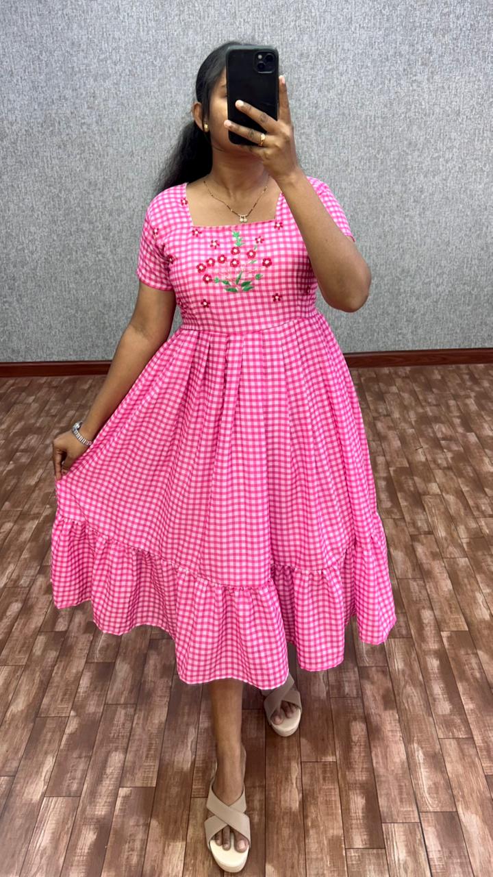 Cambric cotton checks maggam gowns