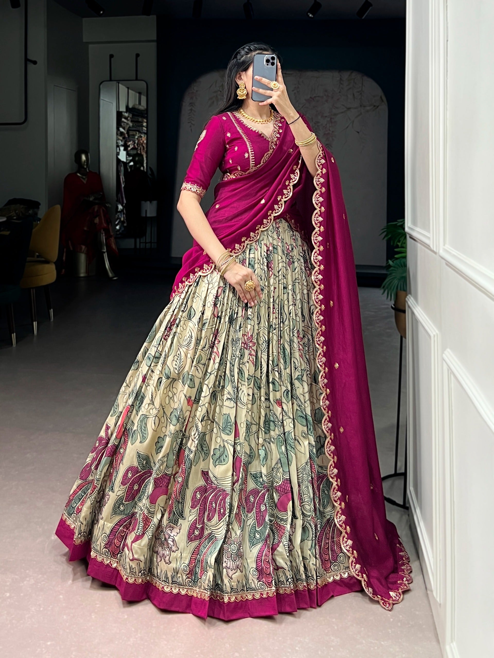 Tussar silk kalamkari inspired lehenga set