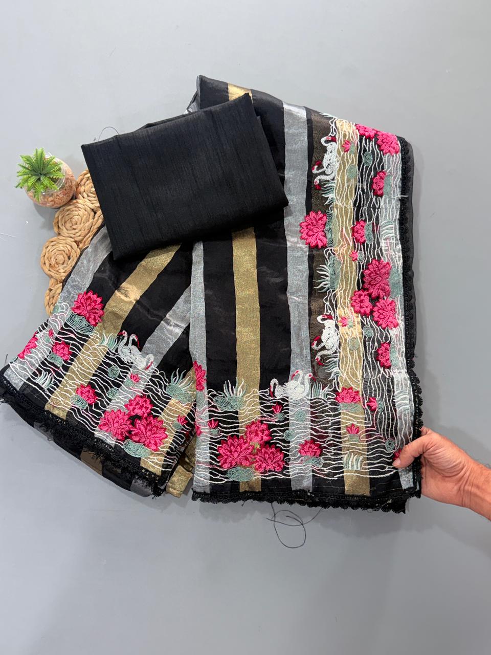 Soft organza tissue designer saree ✨