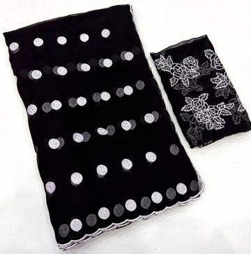 polka dot thread work scalp border saree