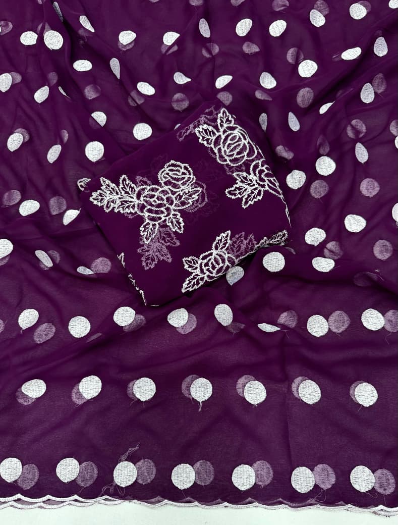 polka dot thread work scalp border saree