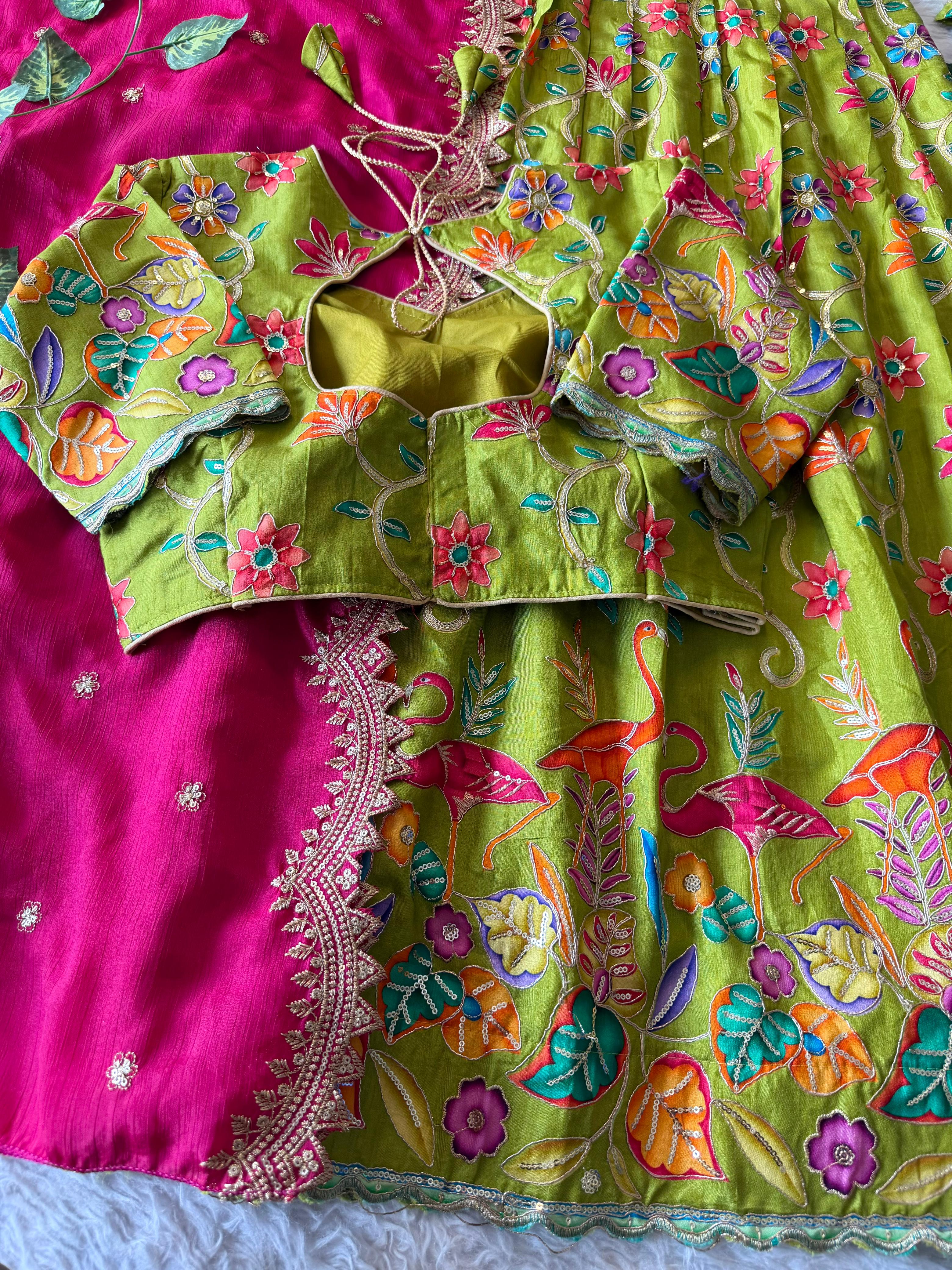 Viscose dola position embroidery lehengas