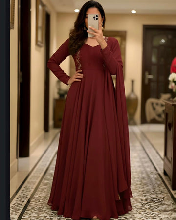 georgette maggam work gown with duppata