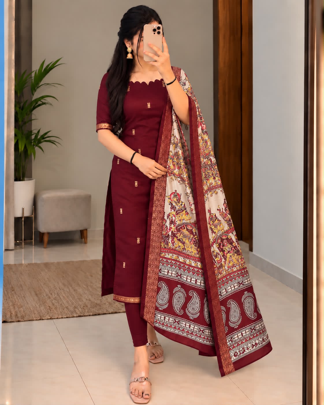 Mangalagiri butta silk cotton Top with Duppatta ✨