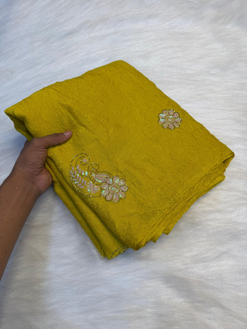 Soft crush silk embroidery Sarees