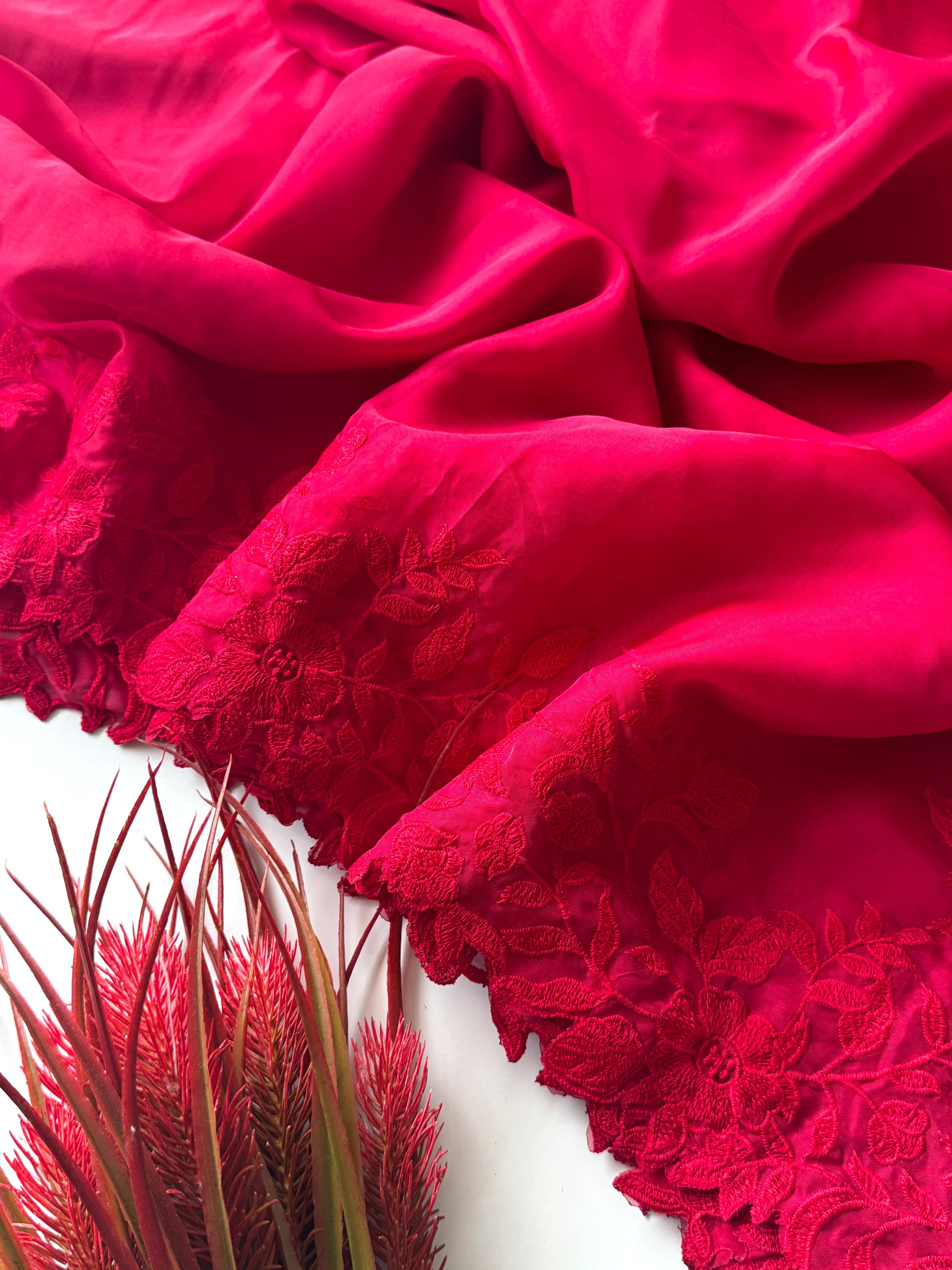 Soft organza scalp work saree