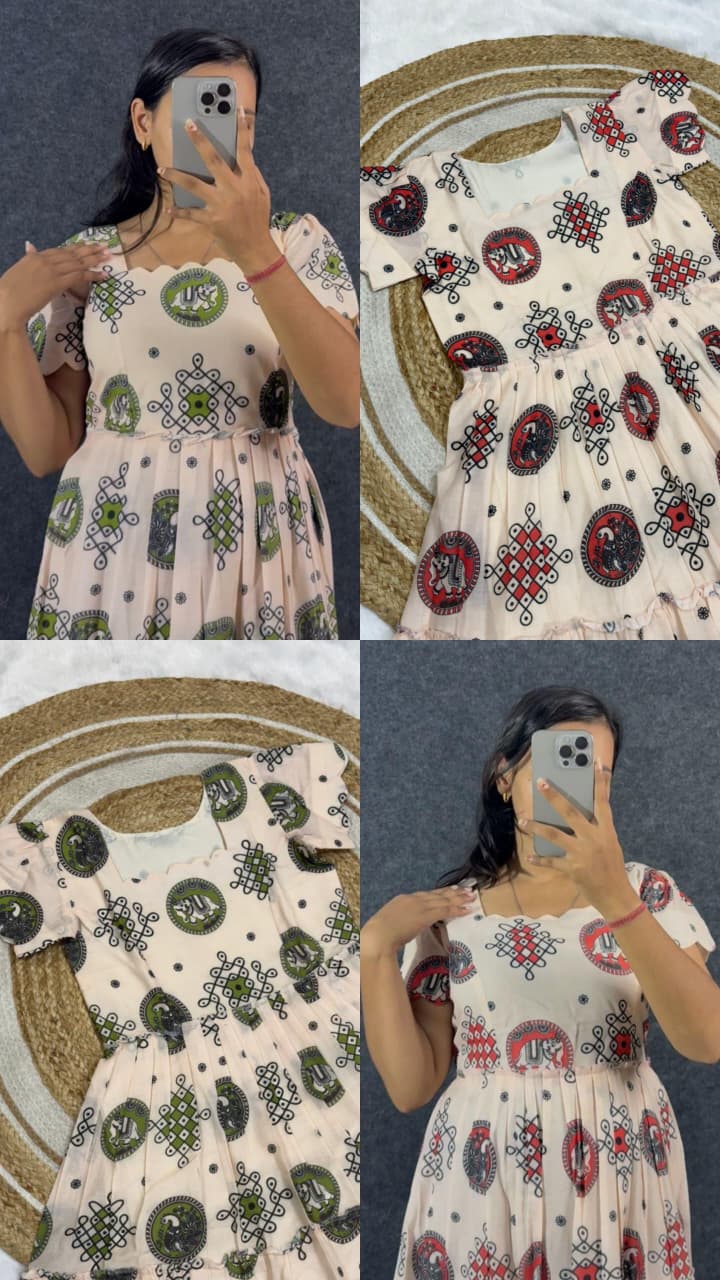 Muggu print stylish Midi frock👗