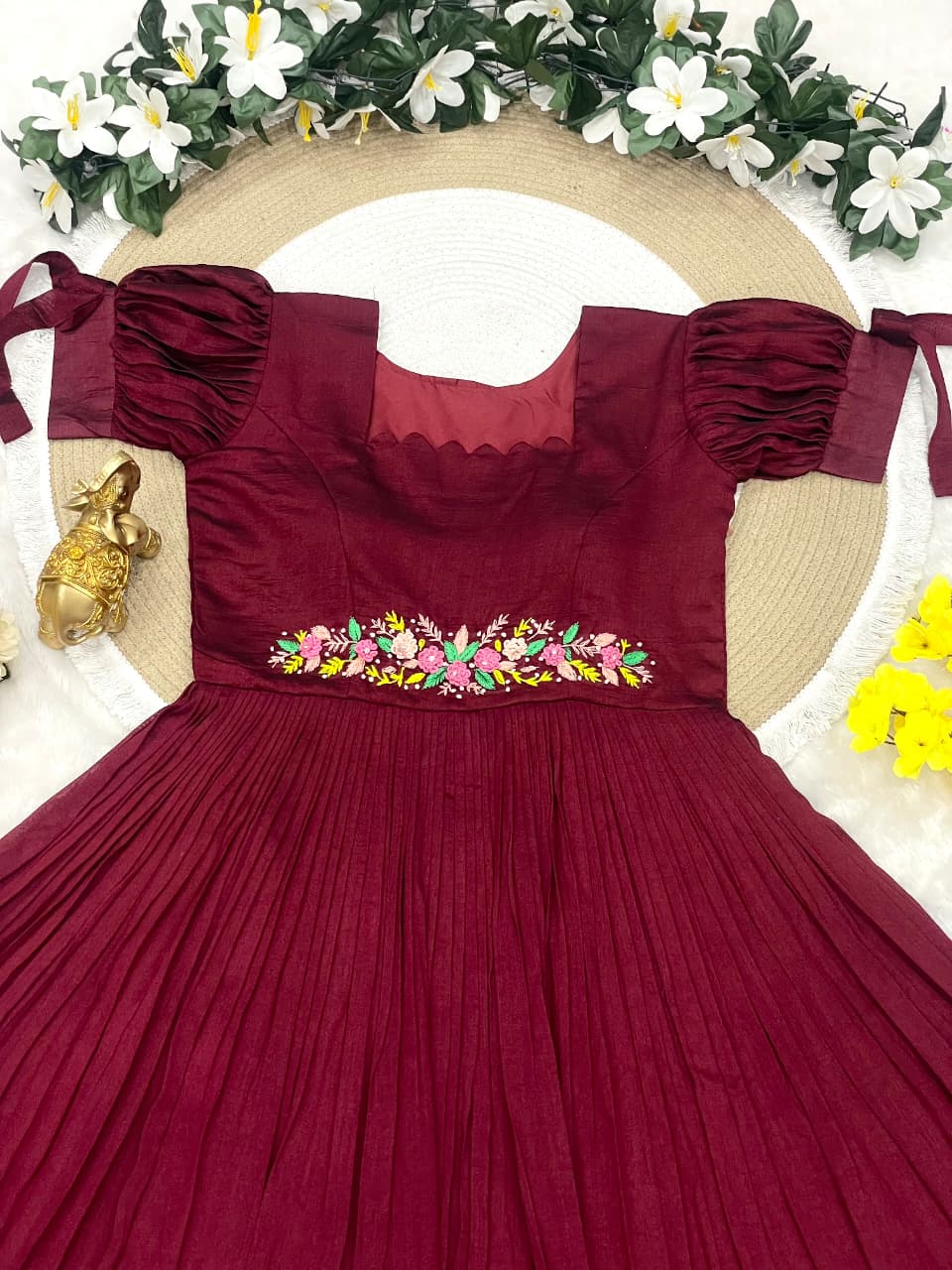 Vichitra silk maggam gown