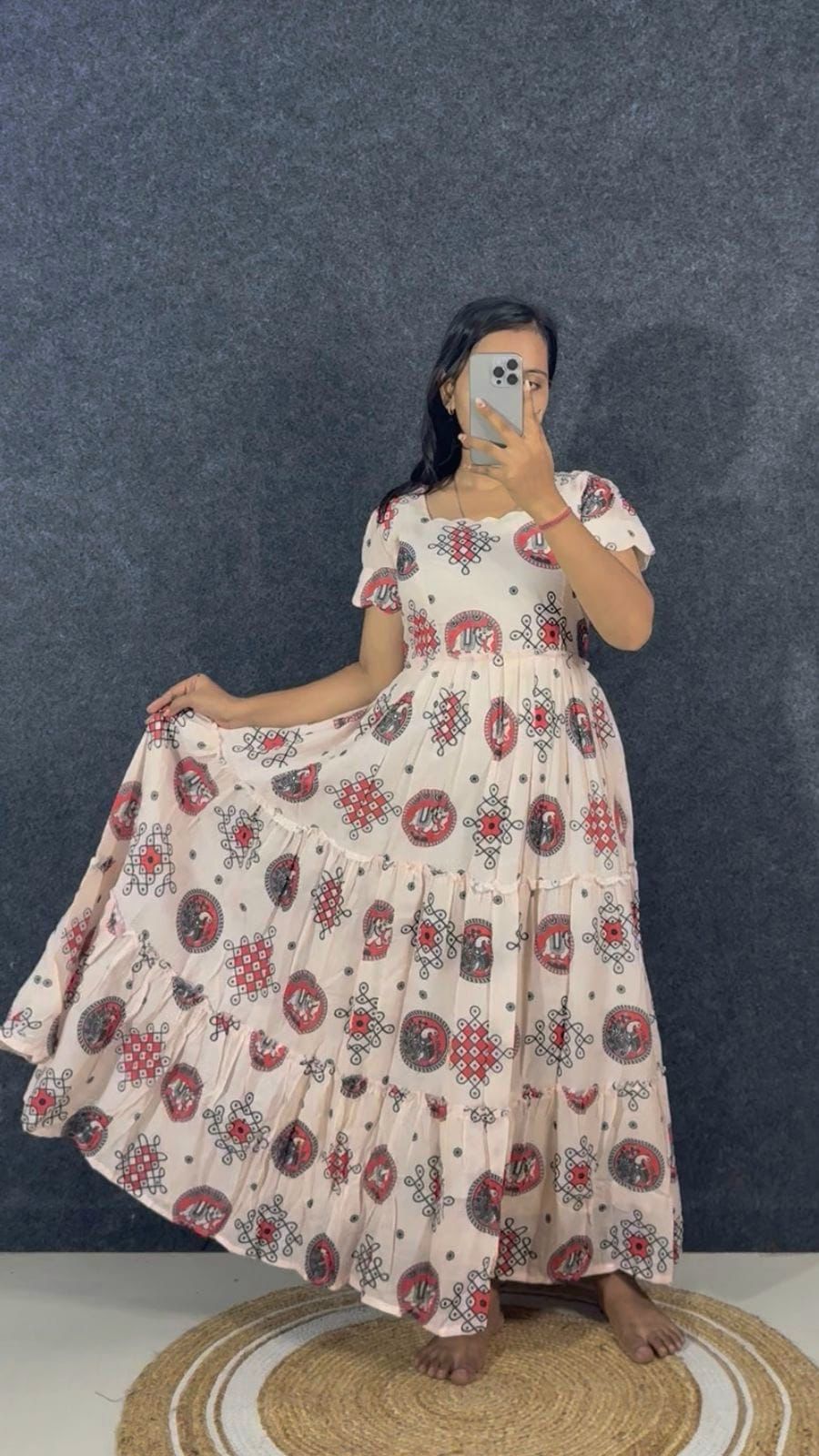 Muggu print stylish Midi frock👗