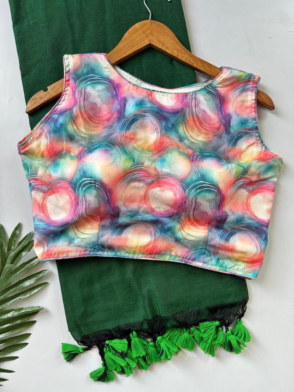 Khadi cotton Saree with mix cotton printed blouse