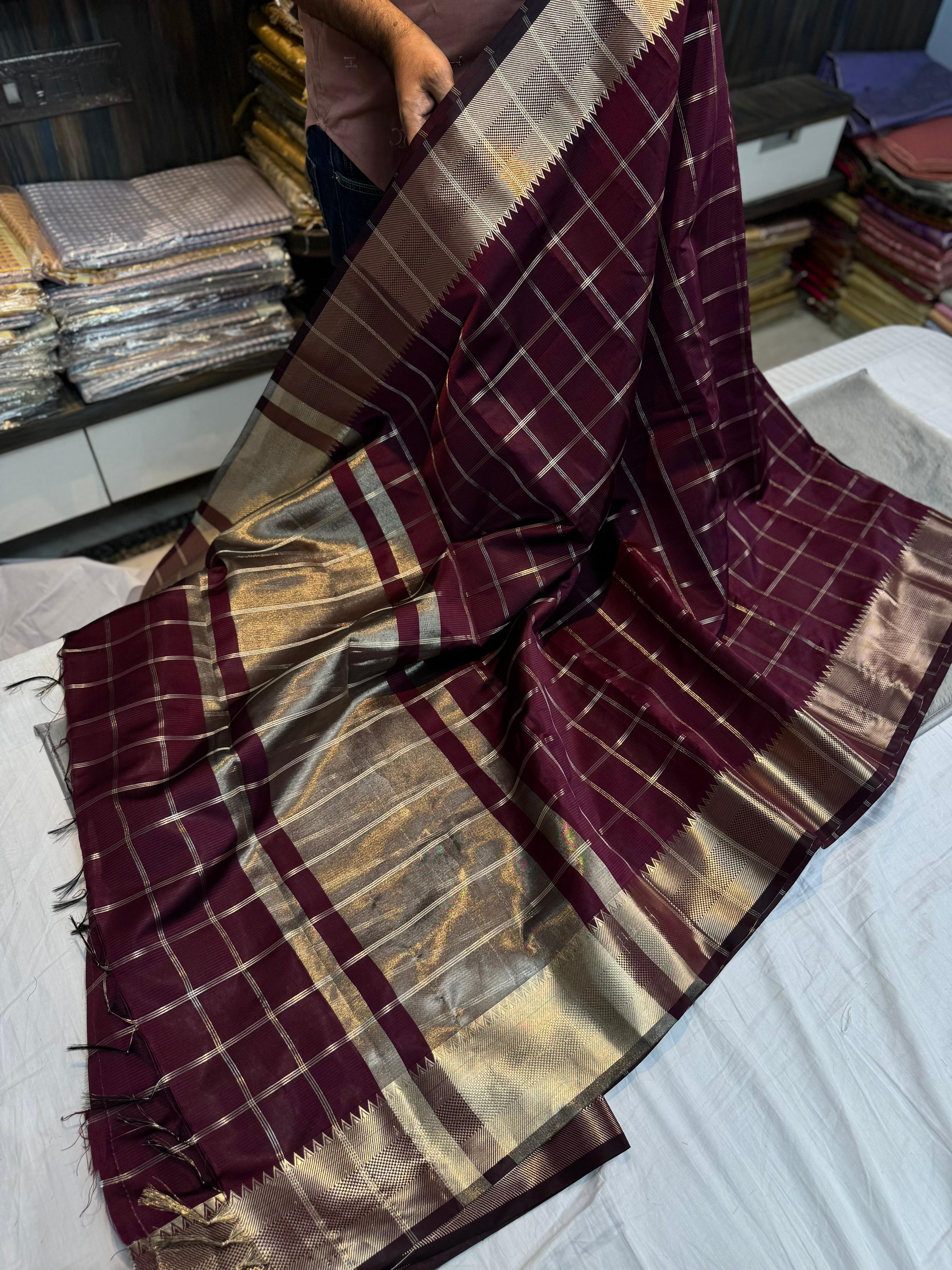 Benaresi soft silk fancy vintage checks saree