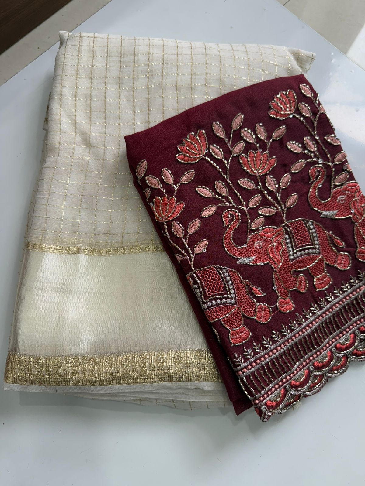 Viscose georgette saree with embroidery blouse