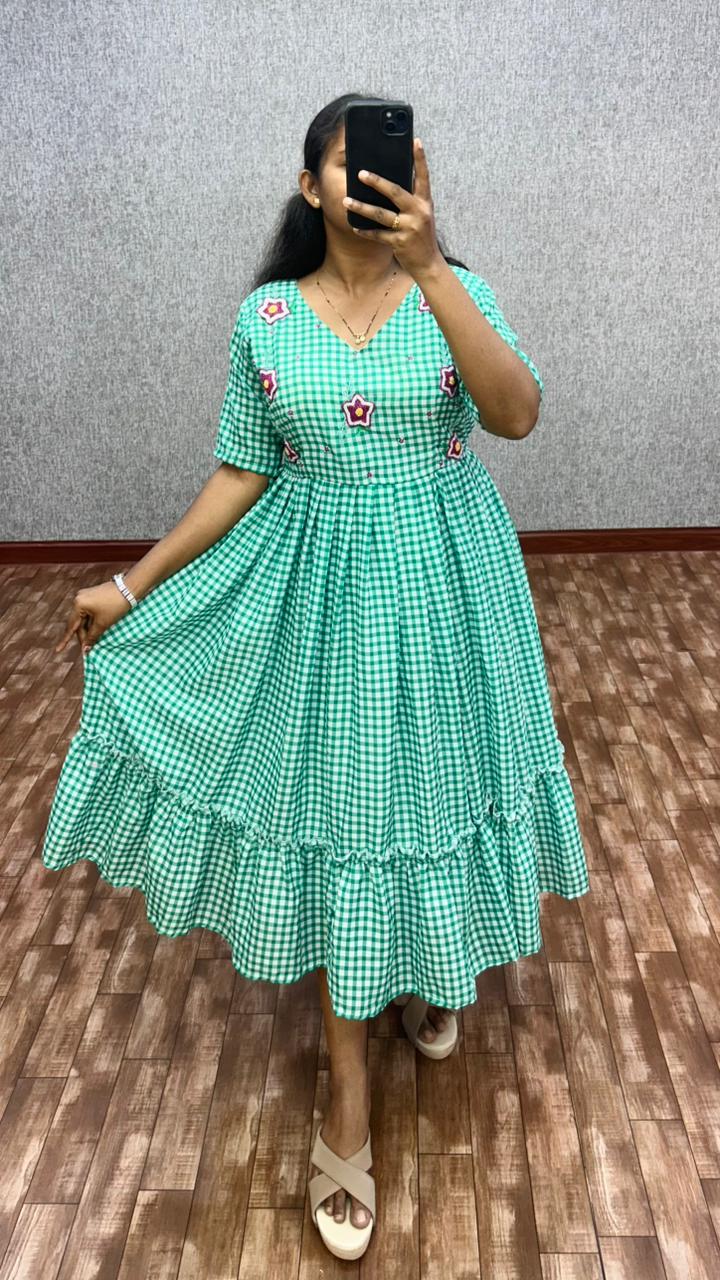 Cambric cotton checks maggam gowns
