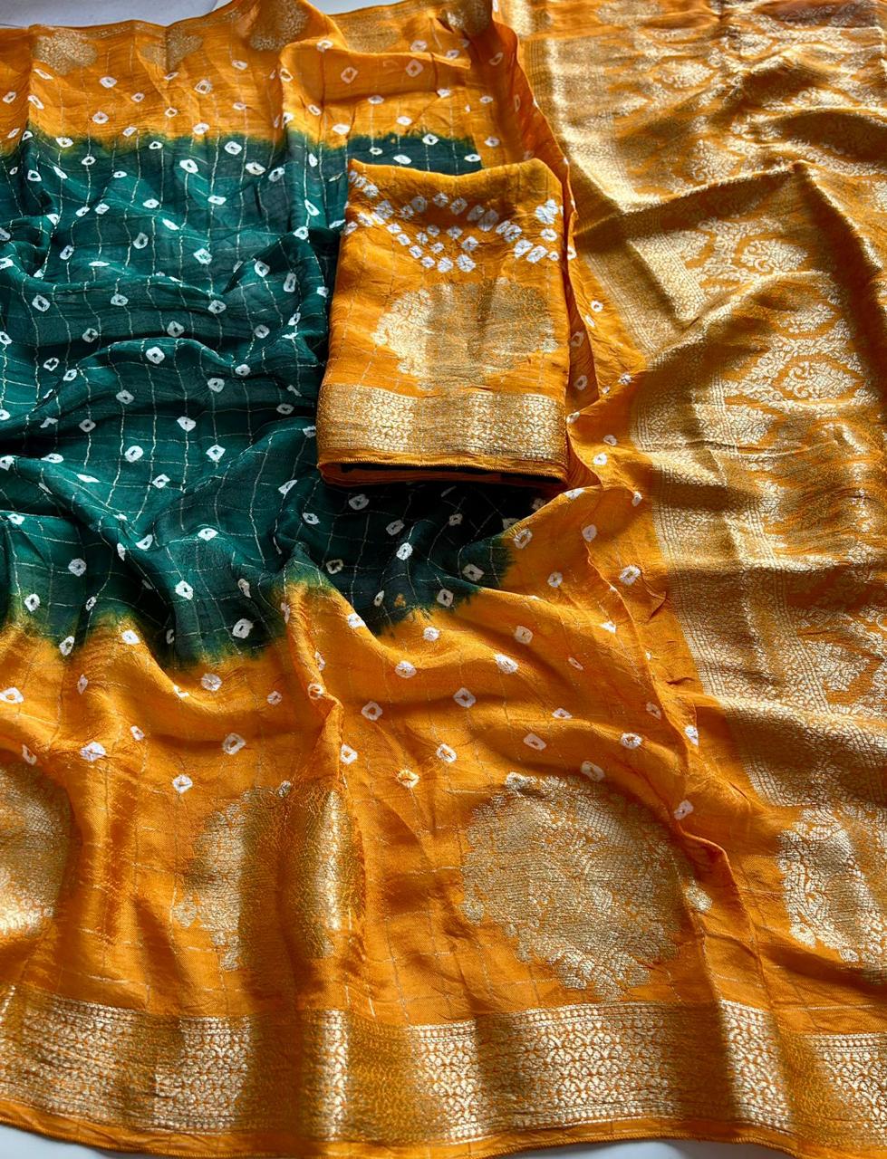 Bandhini design with kanjivaram border ✨