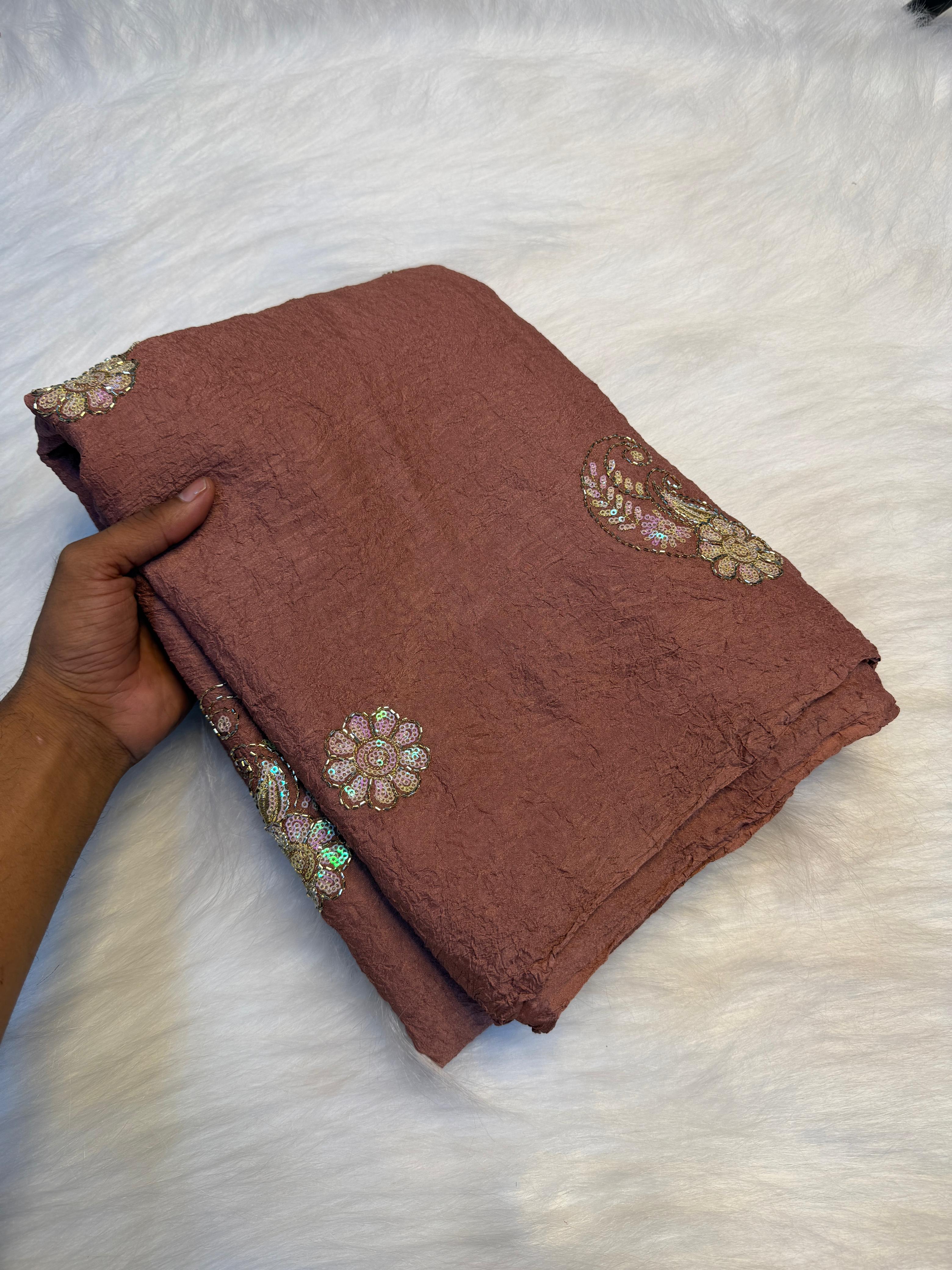Soft crush silk embroidery Sarees