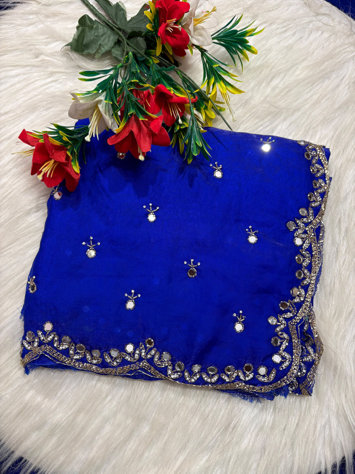 Space silk Mirror work designer saree ✨