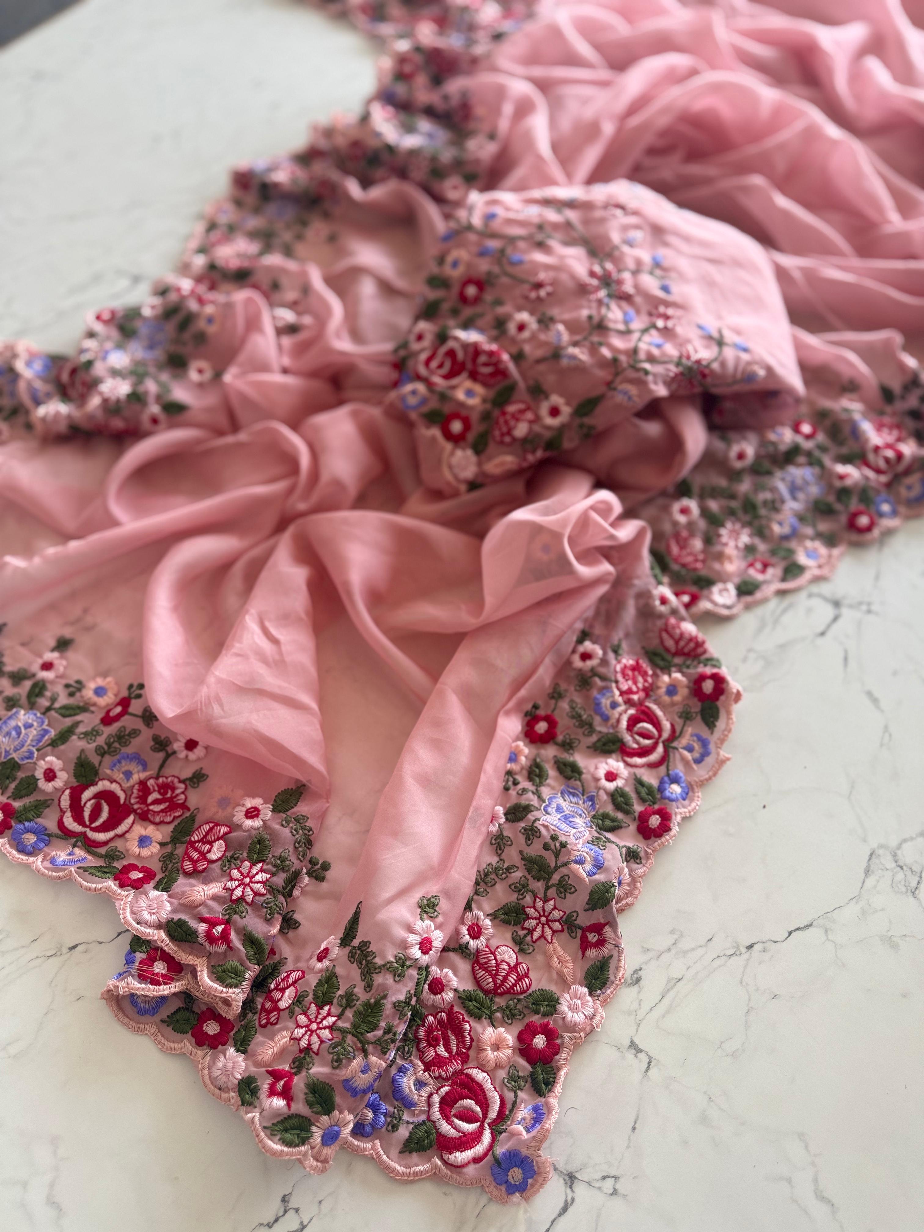 Tebby organza scalp border saree