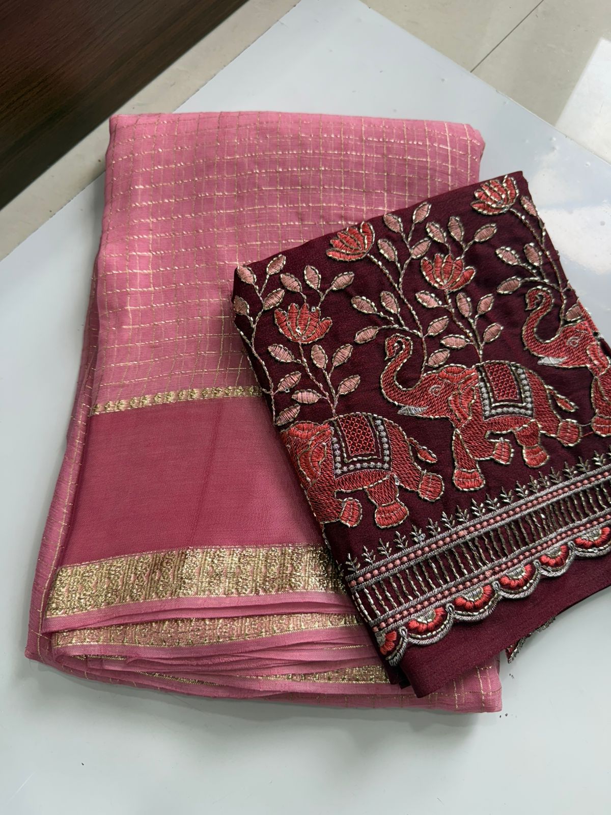 Viscose georgette saree with embroidery blouse