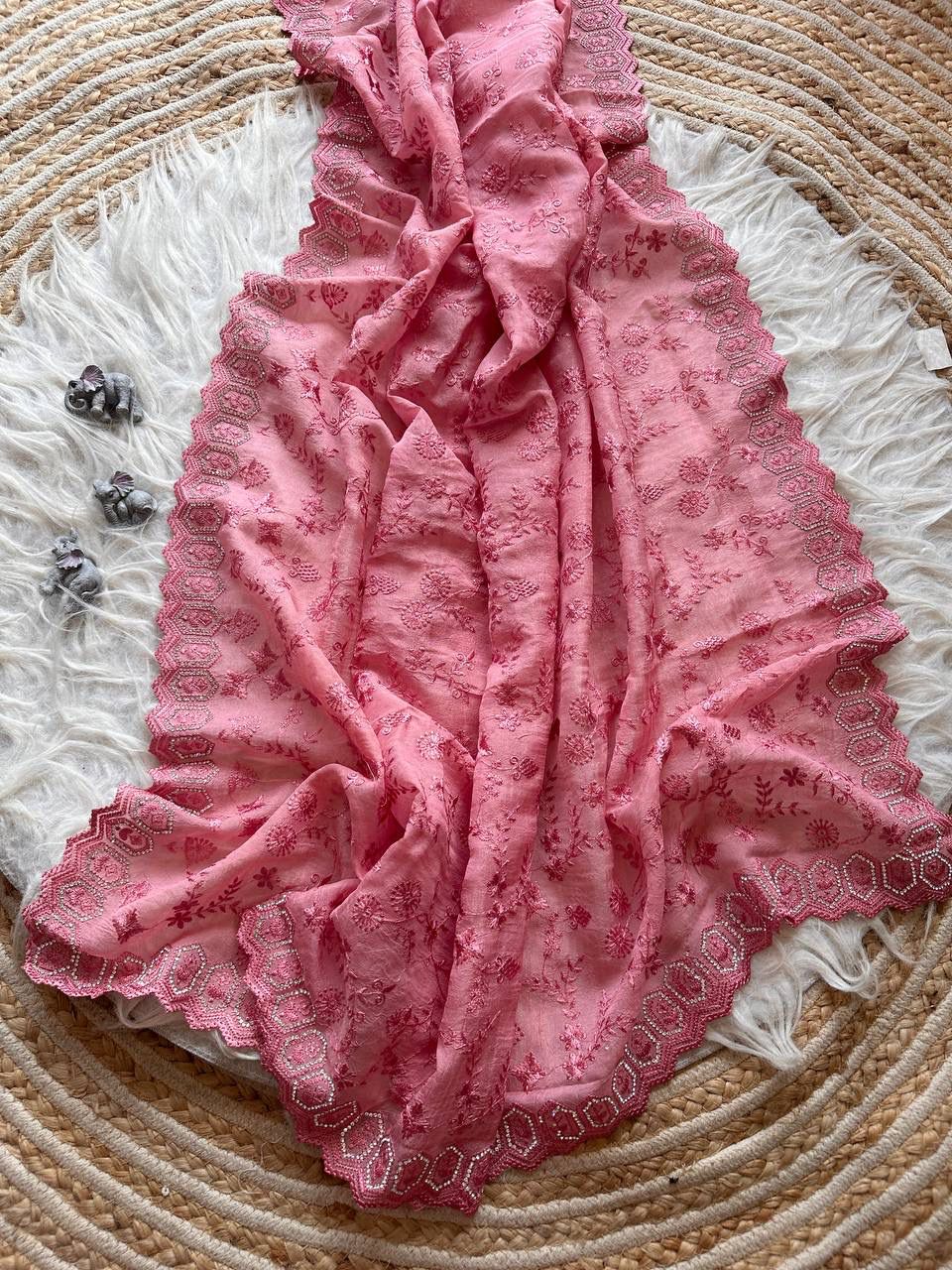 Crush fabric embroidery work saree ✨
