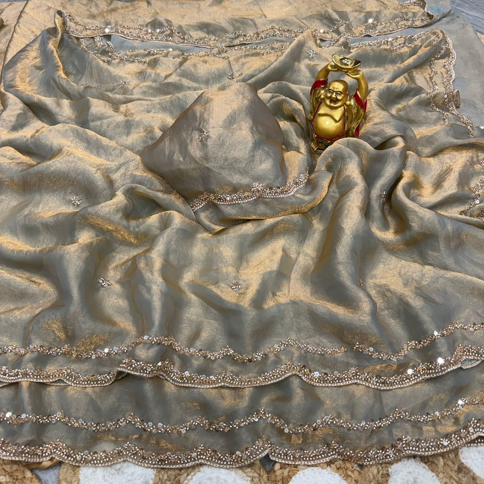 Pure space silk sequence cutdana beeds work saree