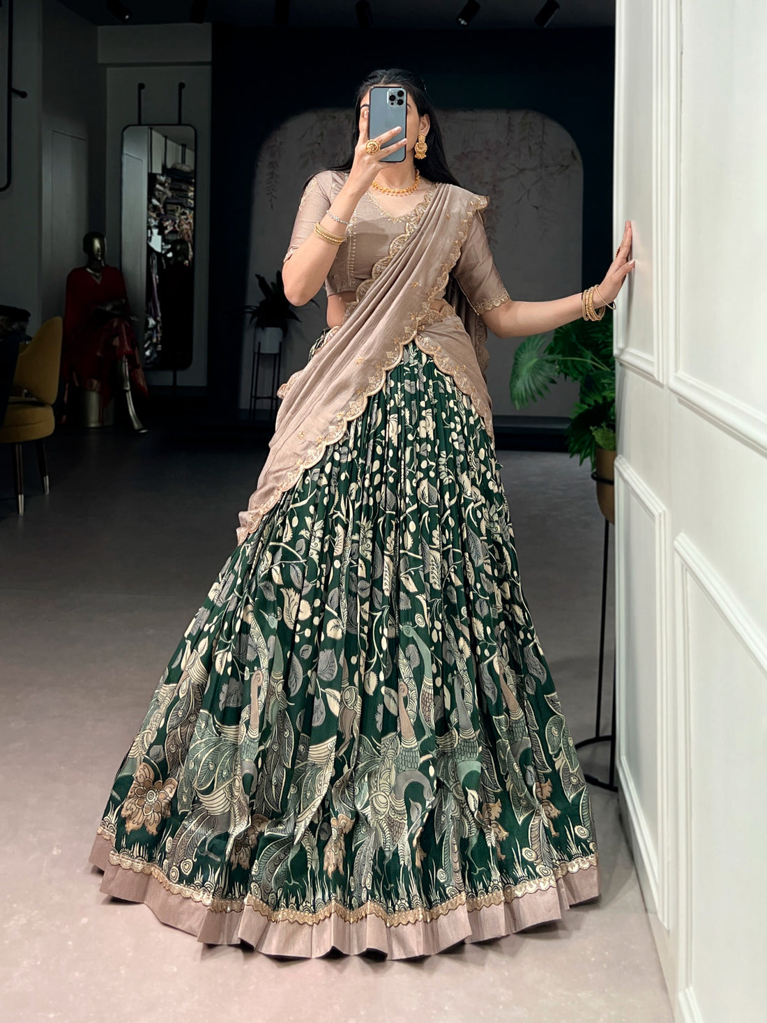 Tussar silk kalamkari inspired lehenga set