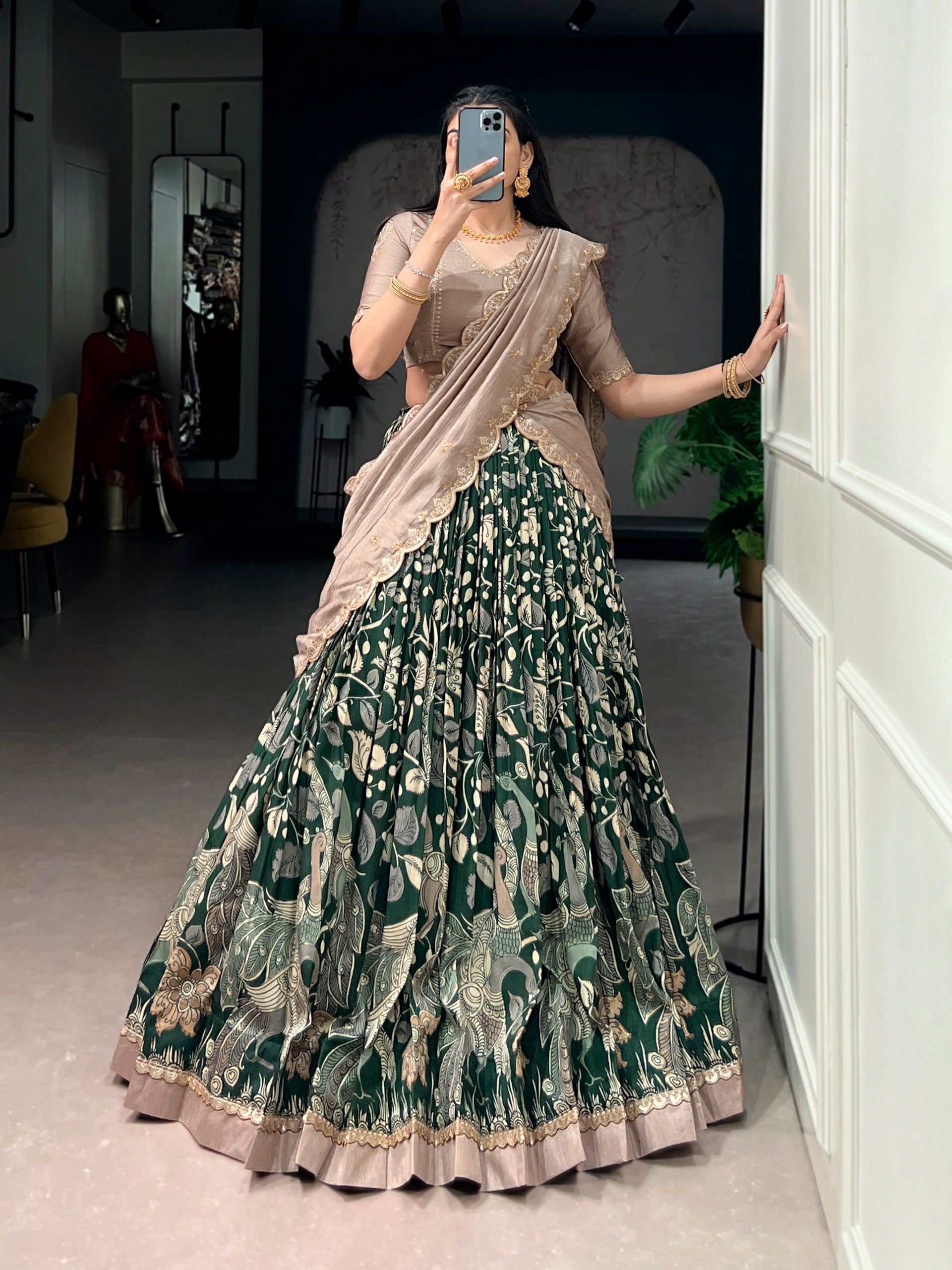 Tussar silk kalamkari inspired lehenga set